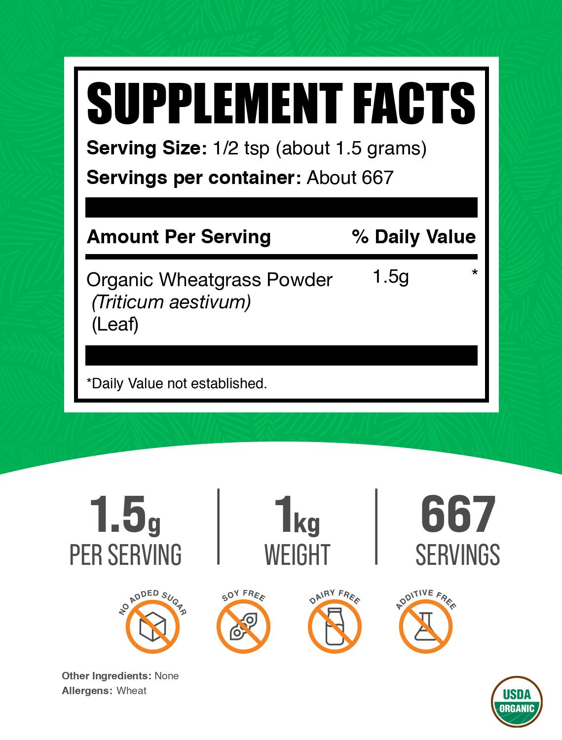 Organic wheatgrass powder label 1kg