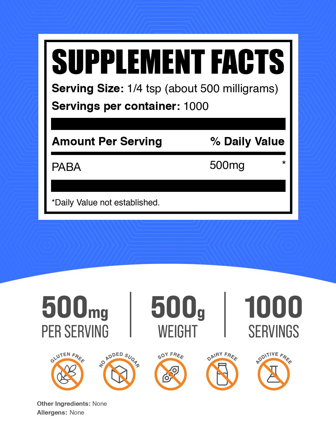 PABA powder label 500g
