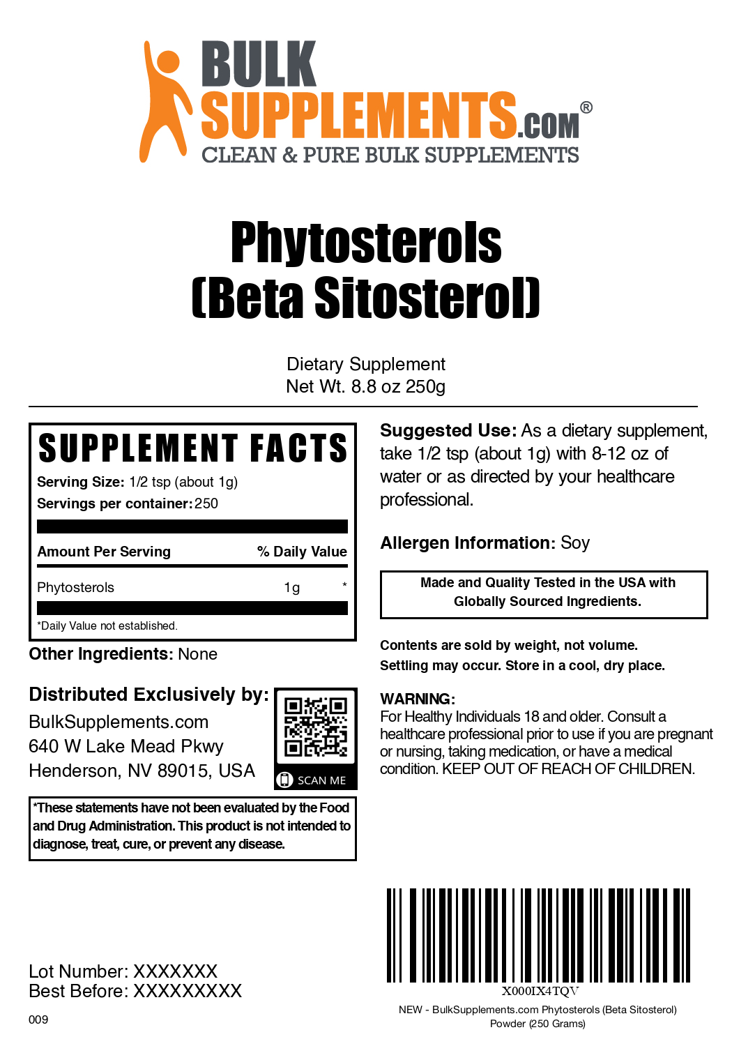 Phytosterols powder label 250g
