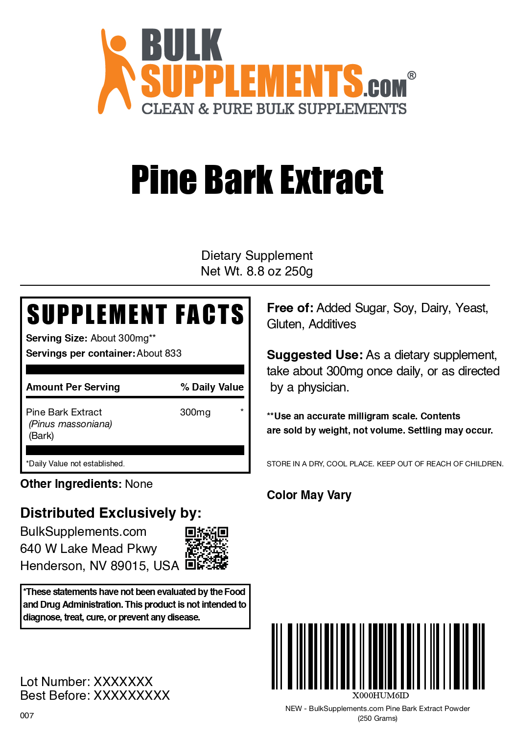 Pine bark extract powder label 250g
