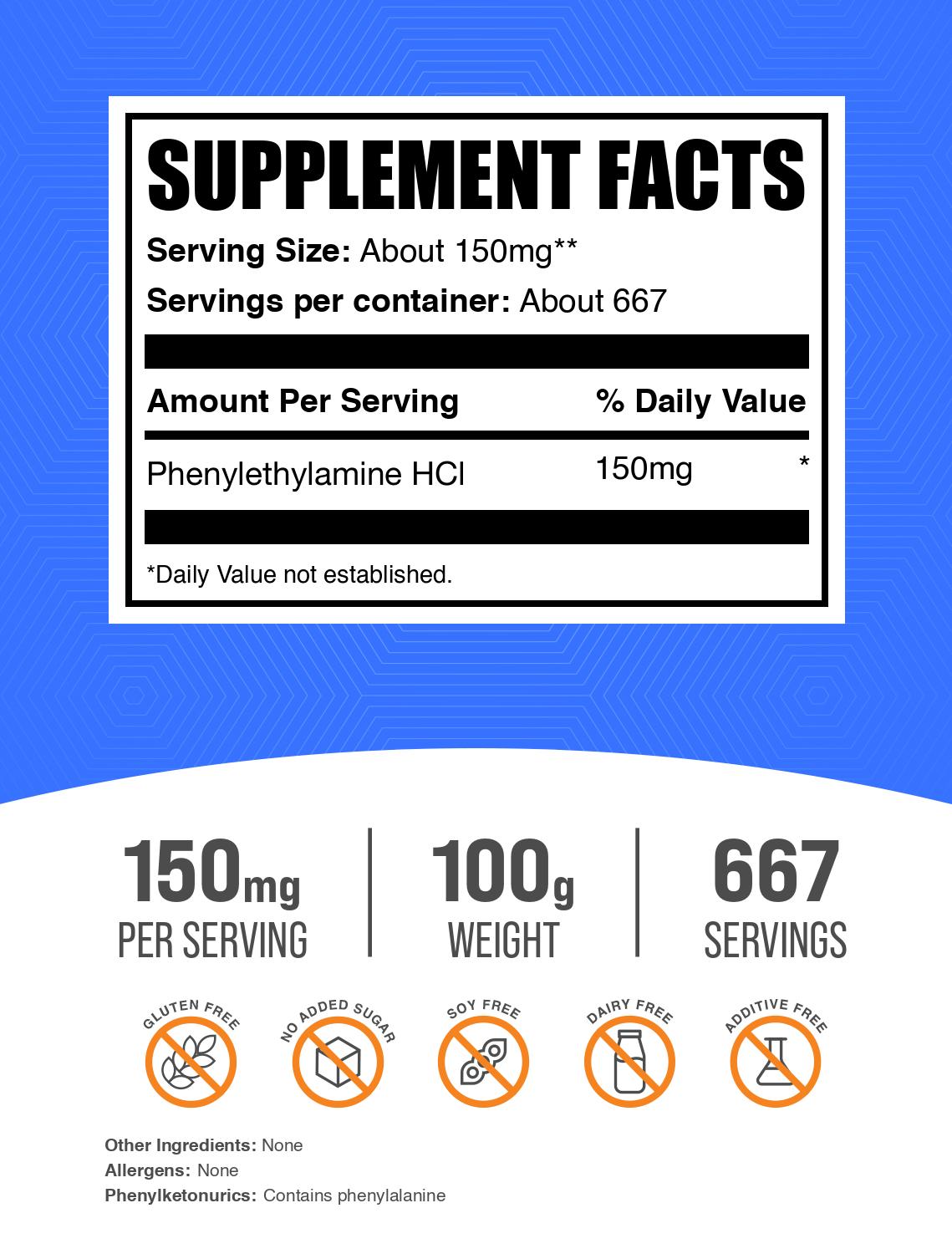 Phenylethylamine HCl (PEA) powder label 100g