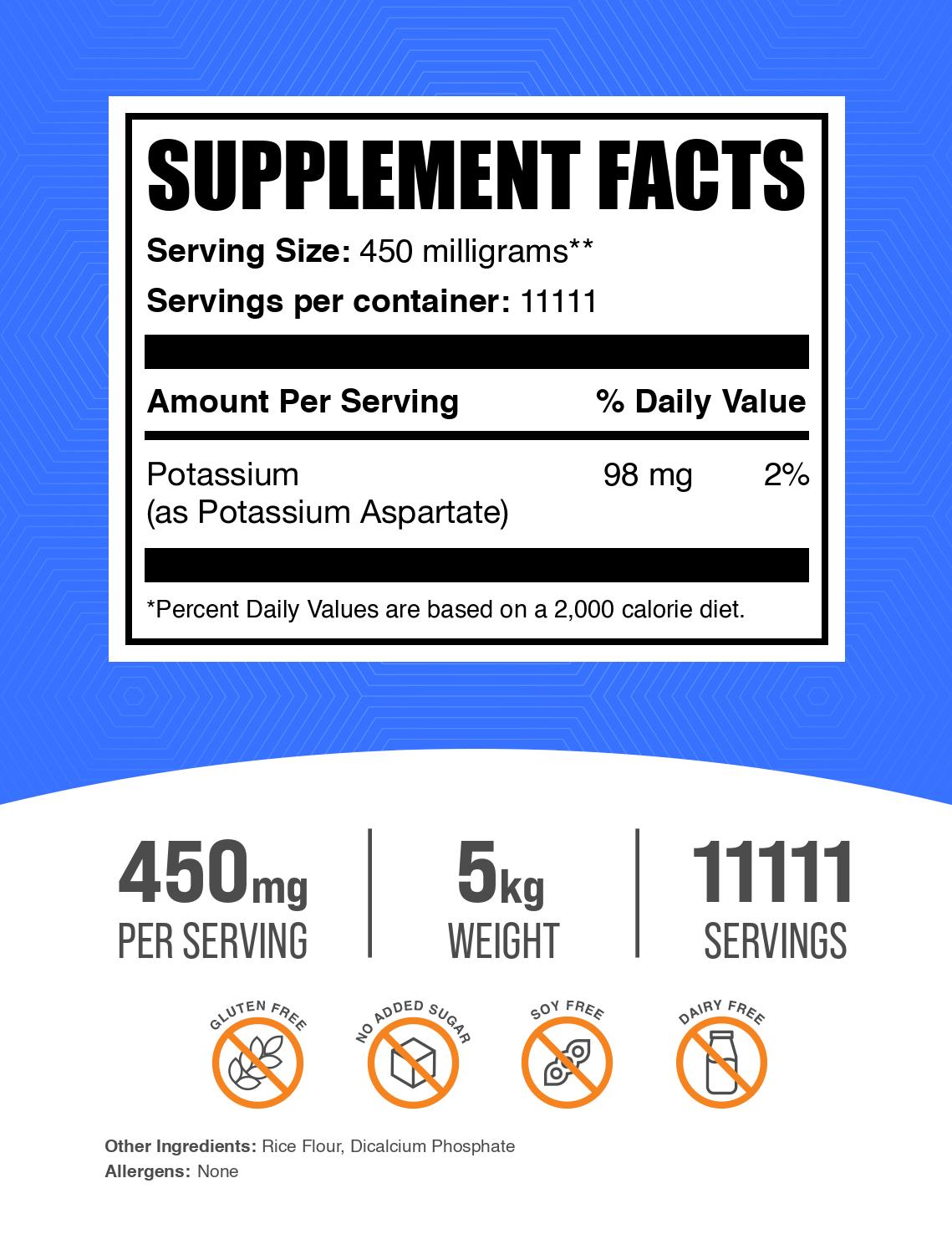 Potassium Aspartate powder label 5kg