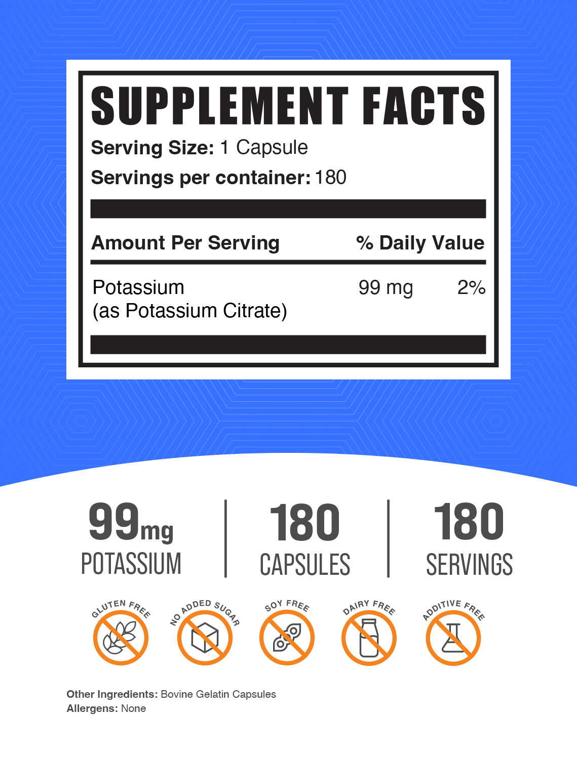 Potassium Citrate capsule label 180 ct