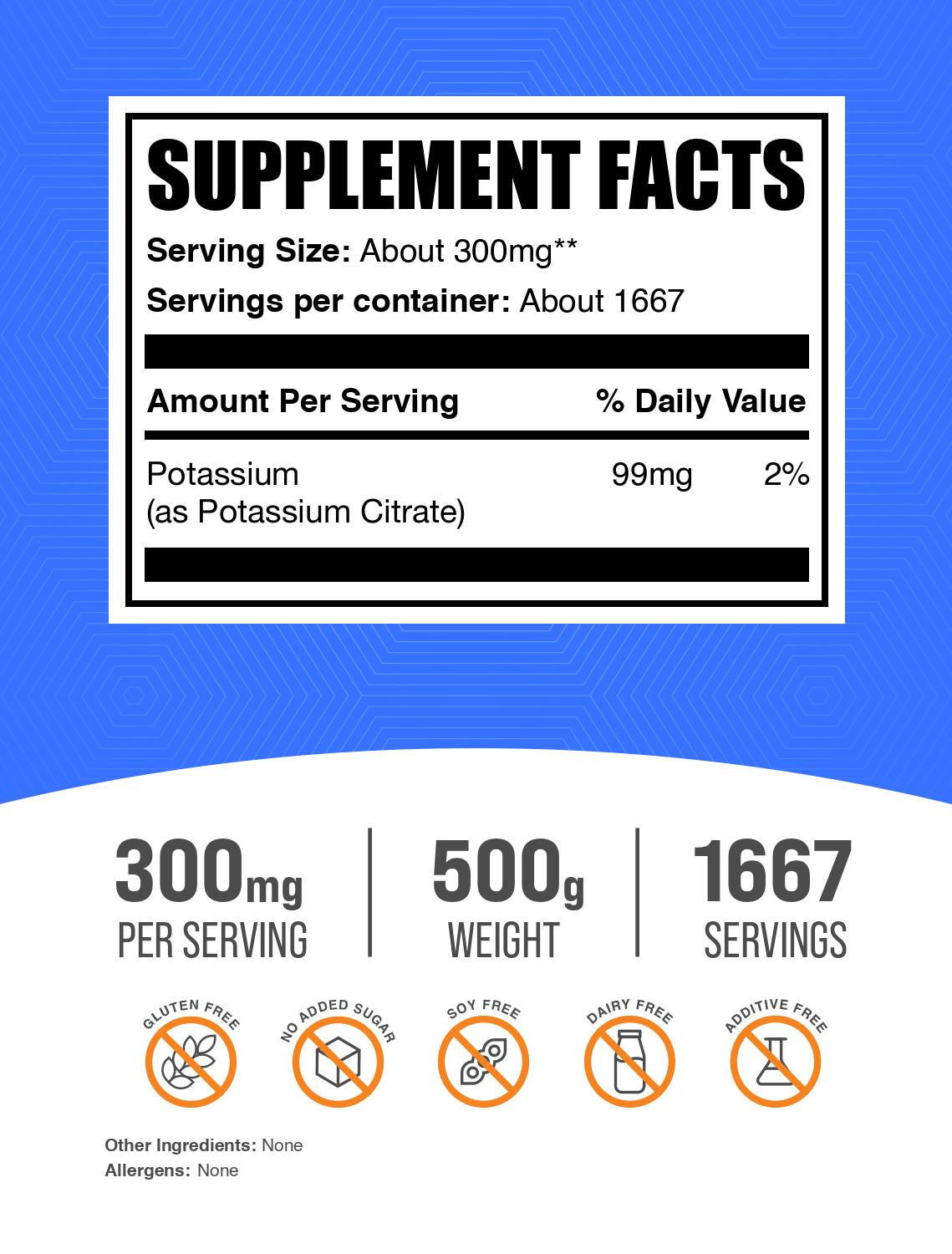 Potassium Citrate powder label 500g