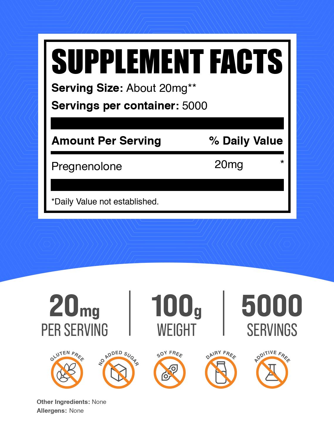 Pregnenolone powder label 100g