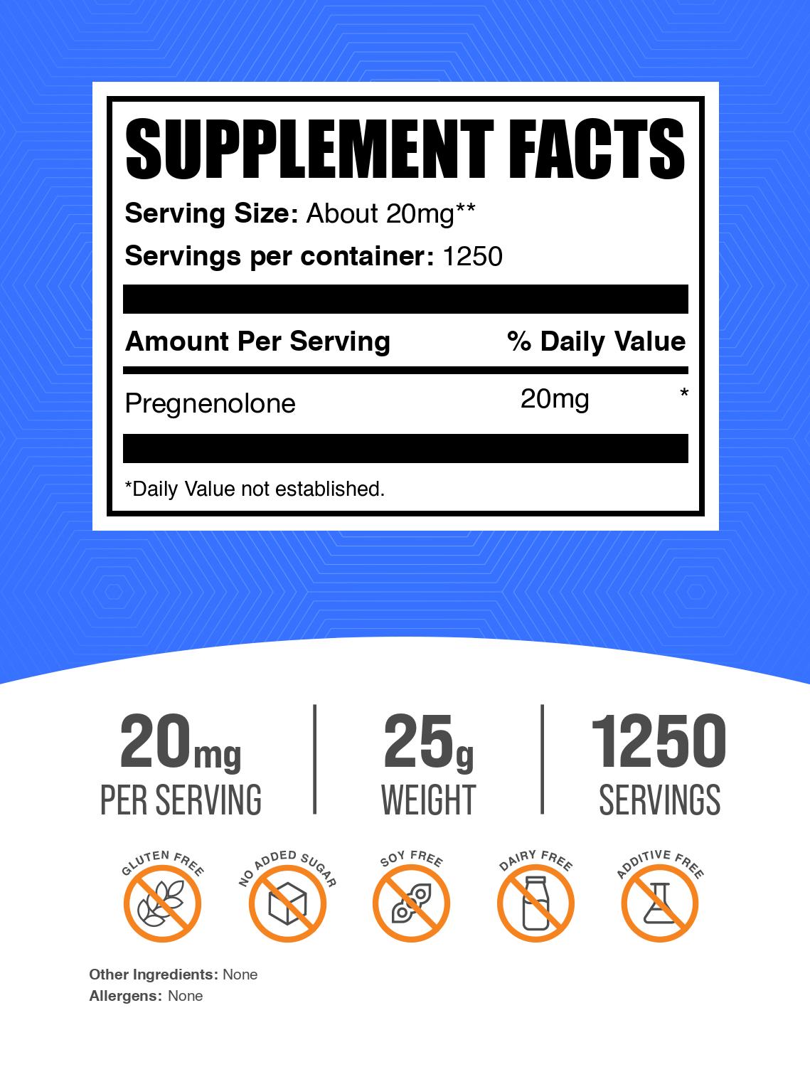 Pregnenolone powder label 25g