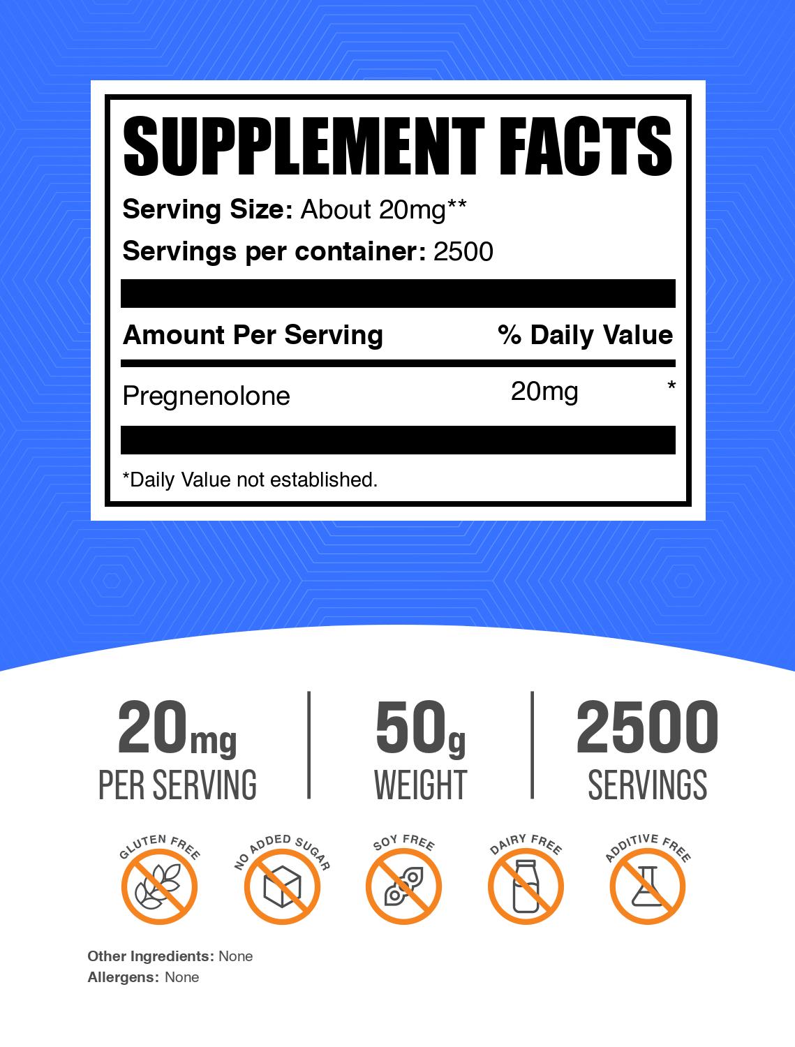 Pregnenolone powder label 50g