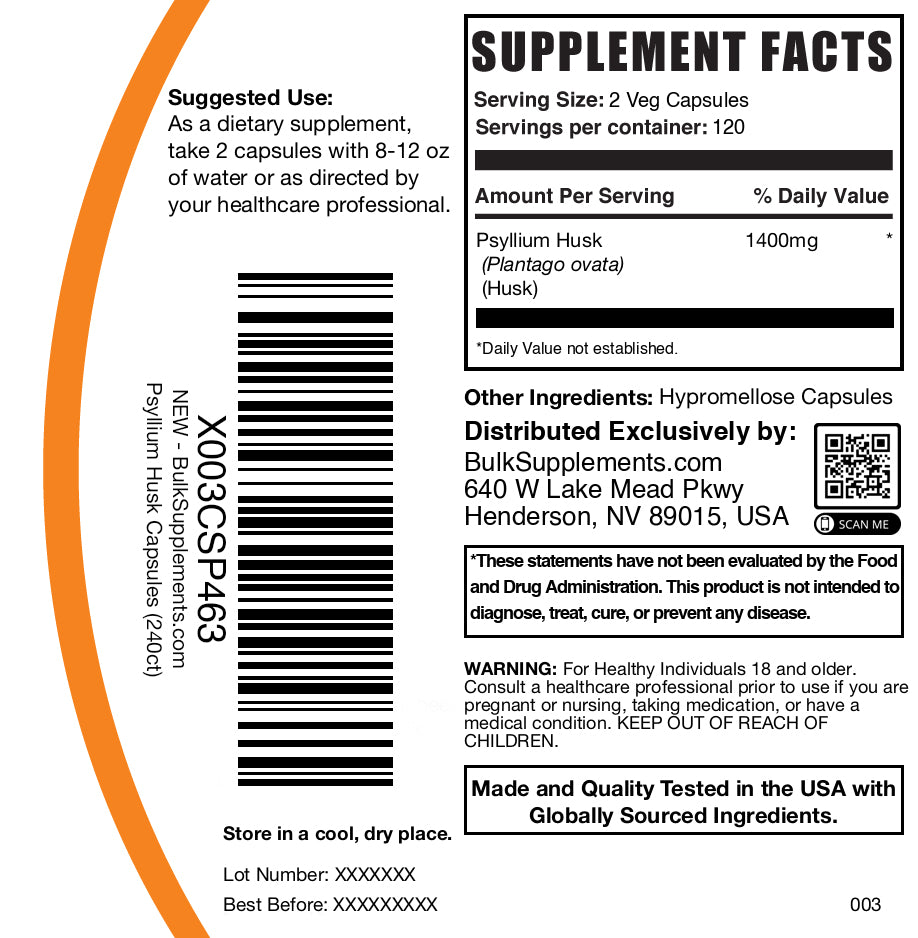Psyllium husk 240 capsules label