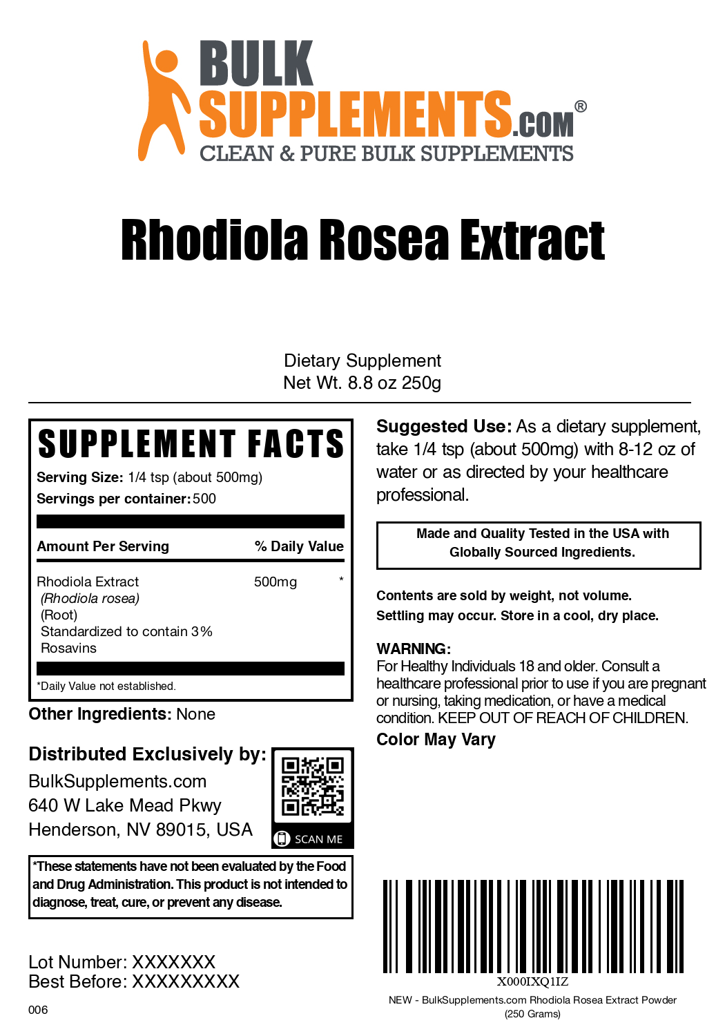 Rhodiola Extract (3% Rosavin) Powder