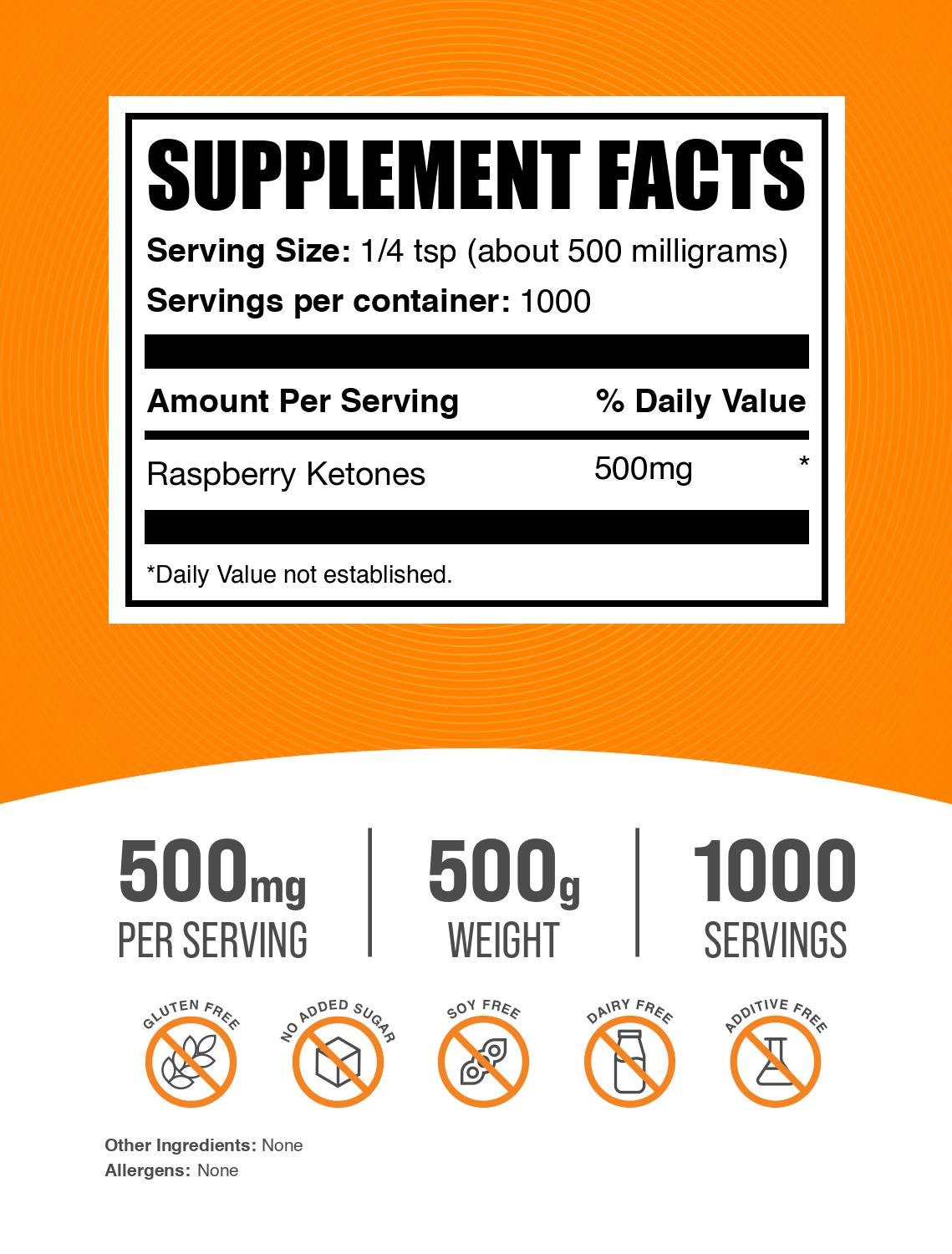Raspberry ketones powder label 500g