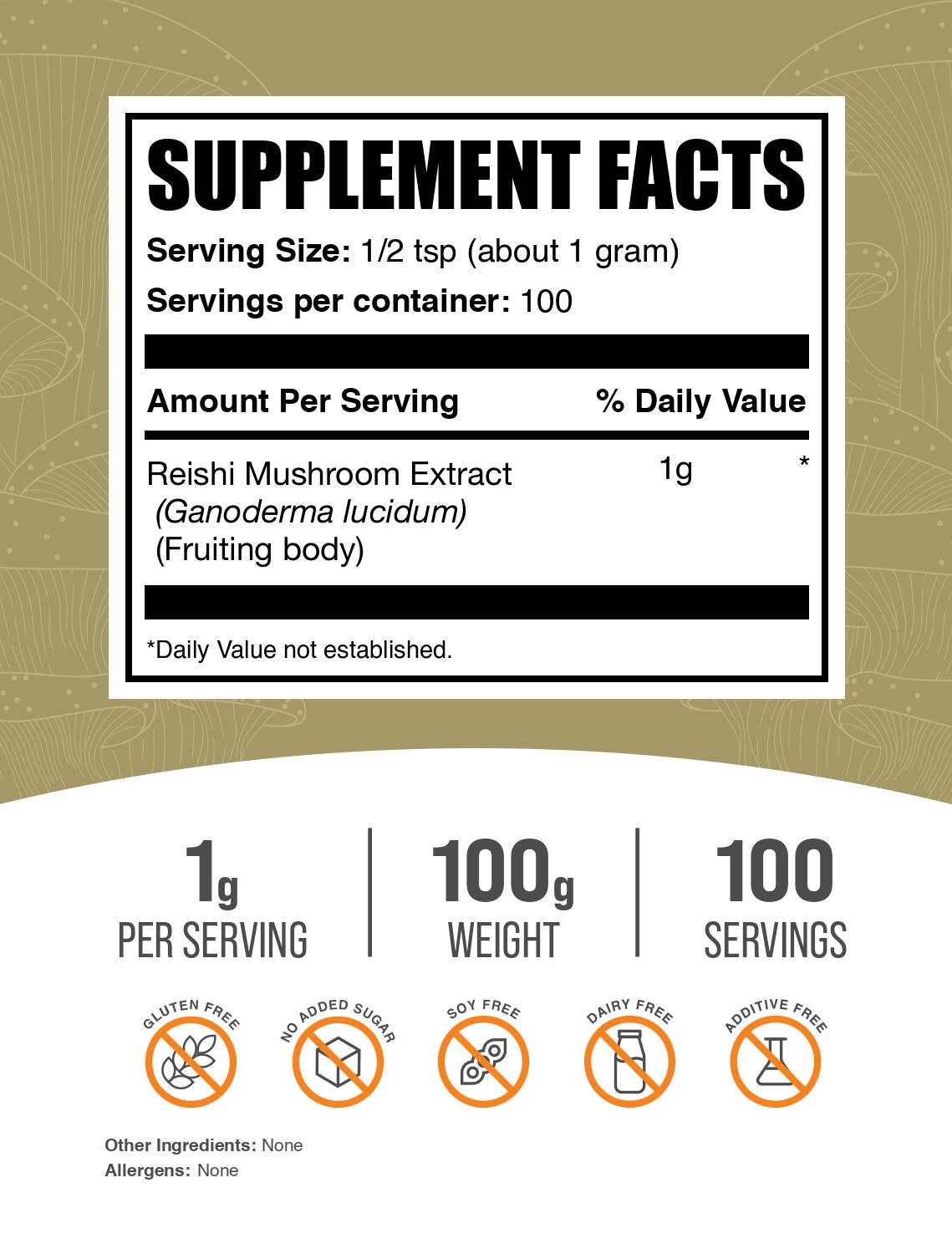 Reishi mushroom extract powder label 100g