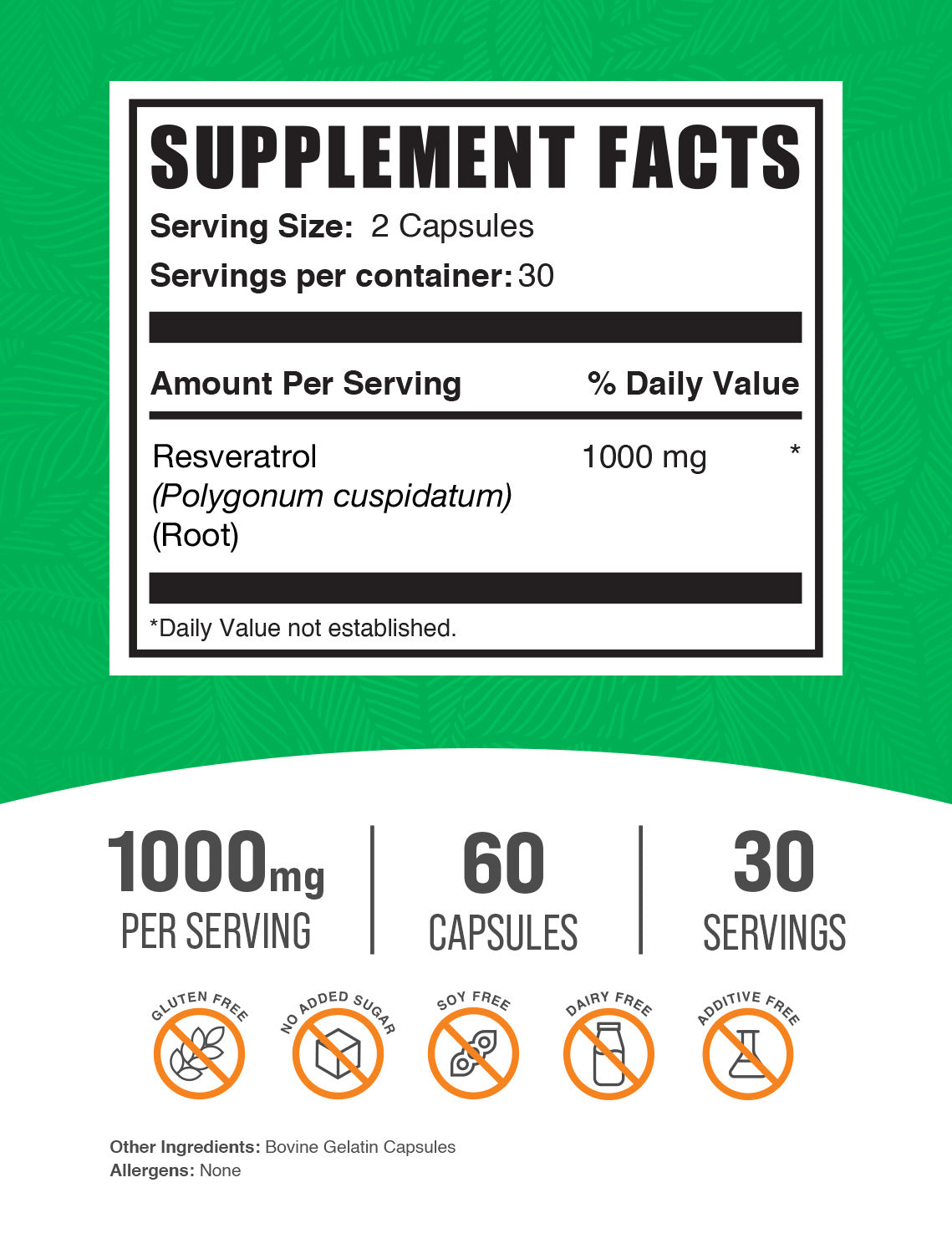 Resveratrol 1000mg 60 capsules label