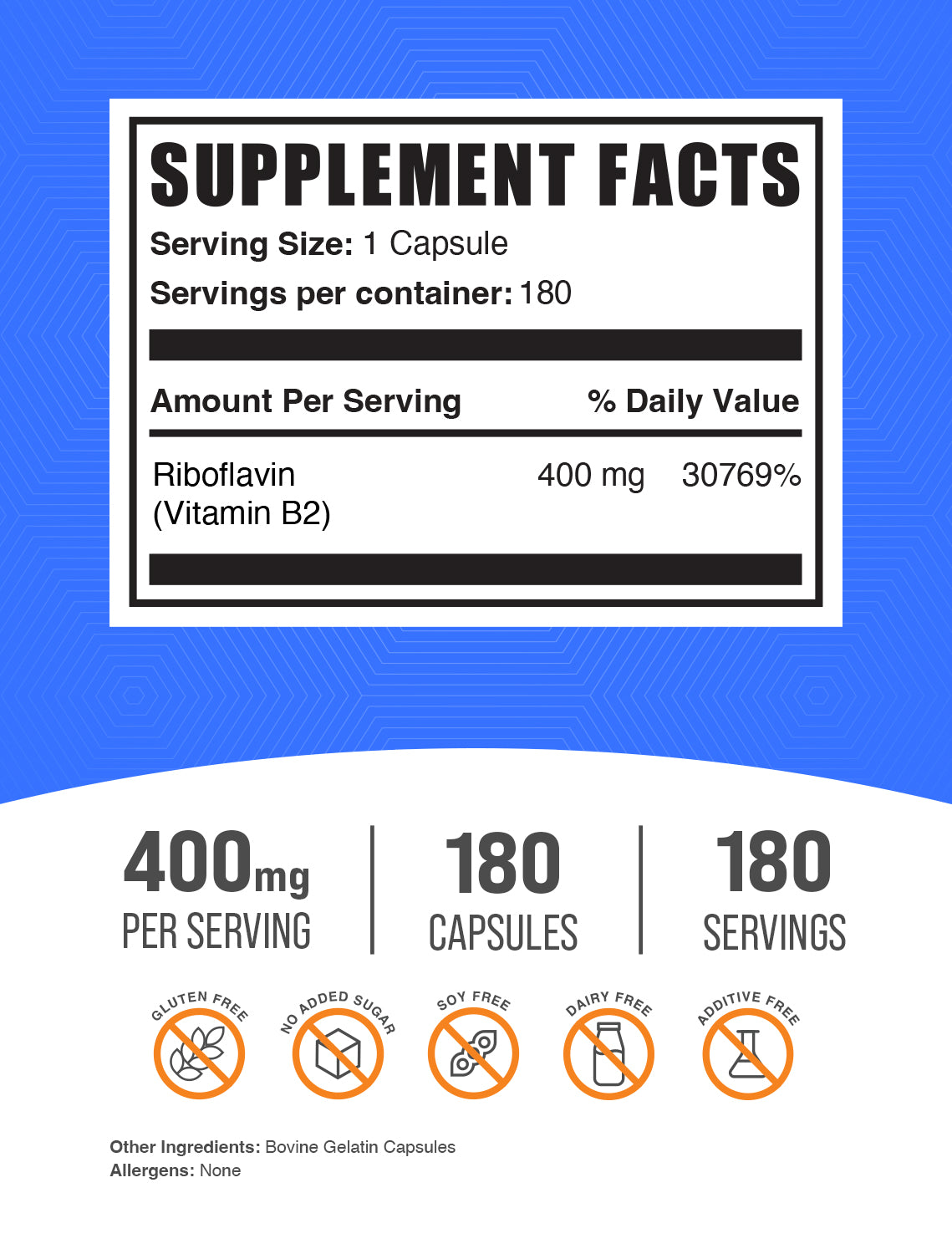 Riboflavin (Vitamin B2) 180 capsules label