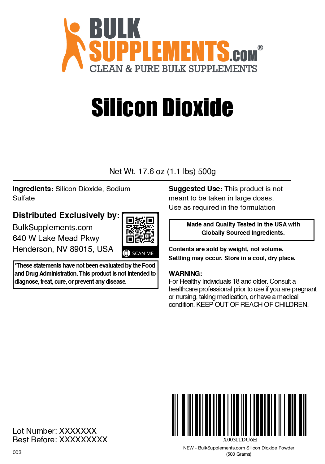 Silicon dioxide powder label 500g