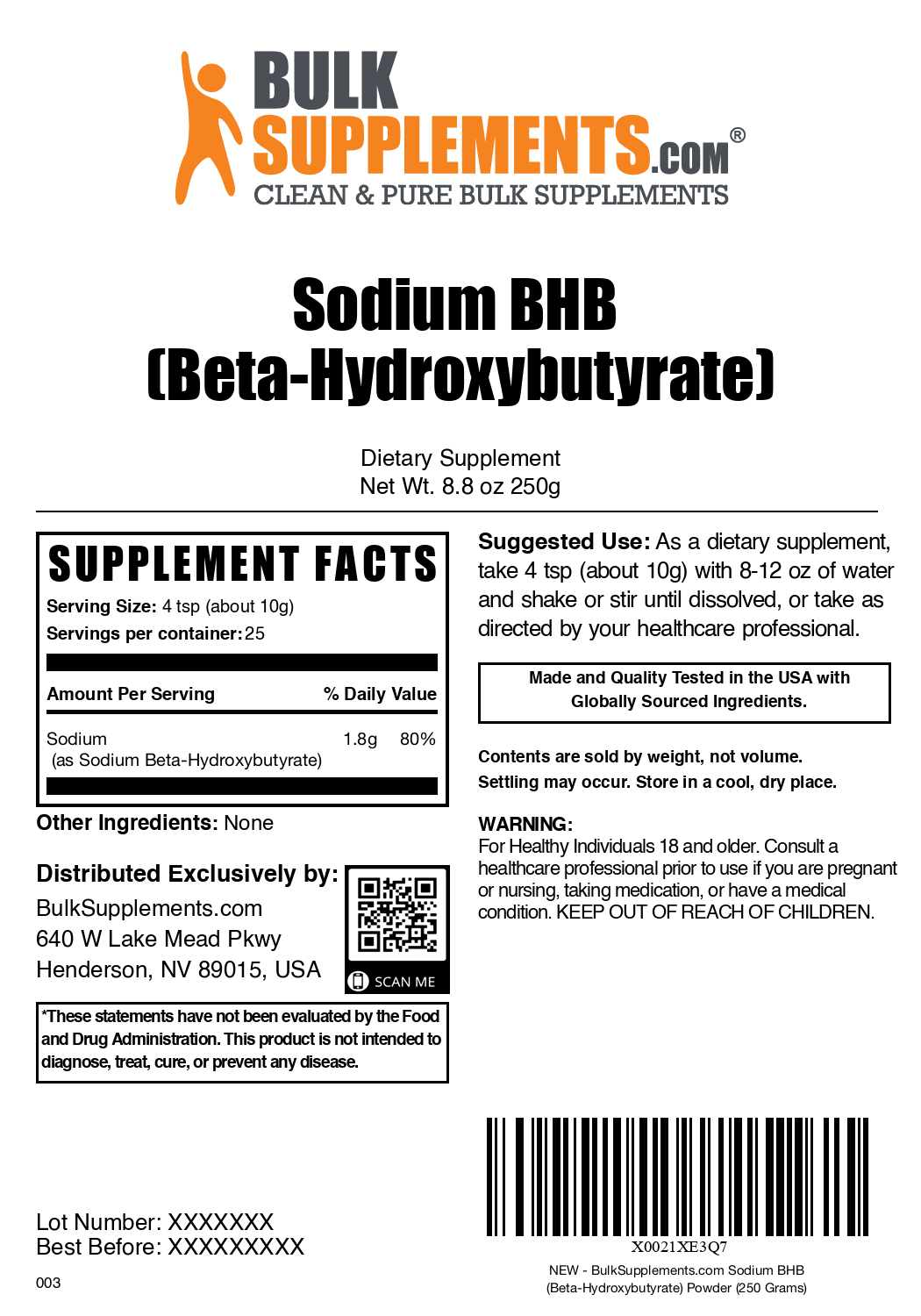 Sodium BHB powder label 250g