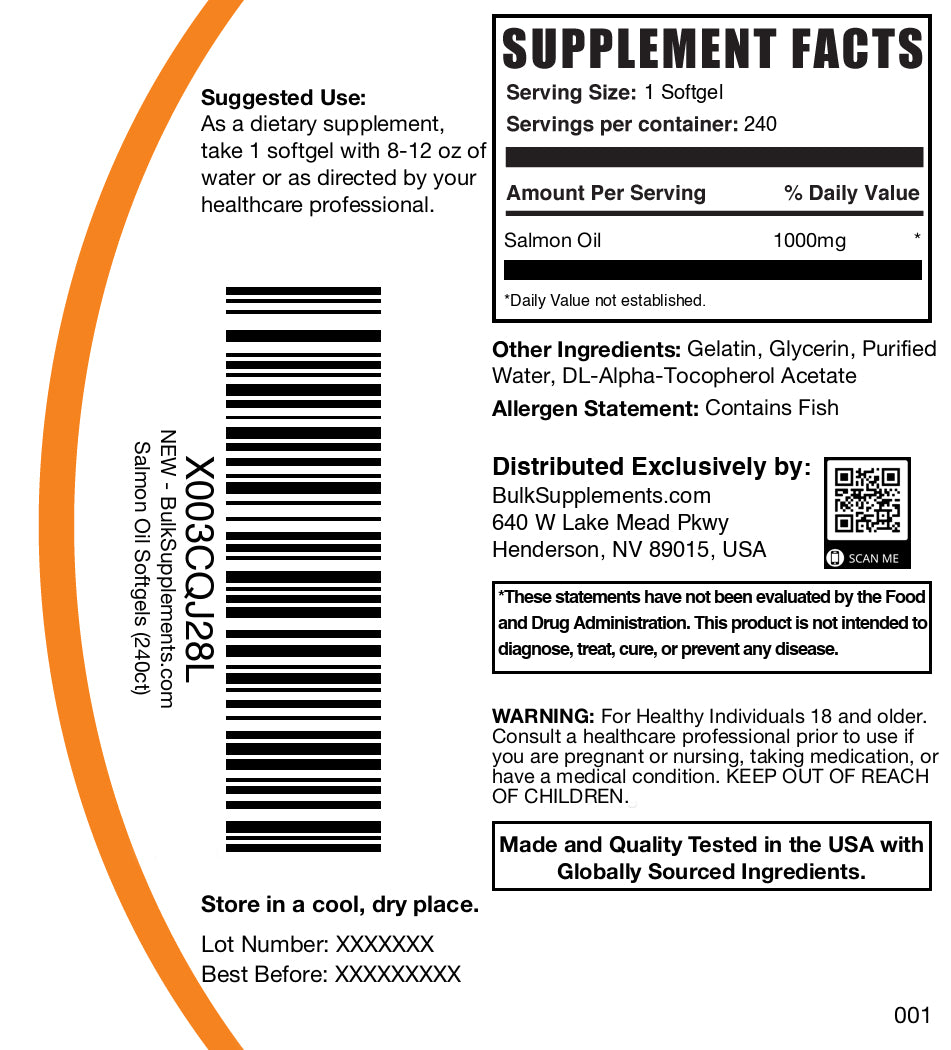 Salmon oil 240 softgels label