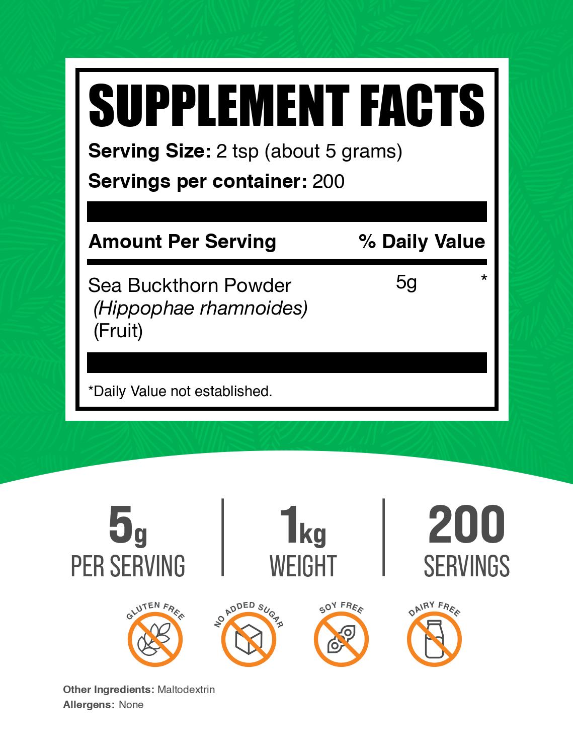 Sea buckthorn powder label 1kg