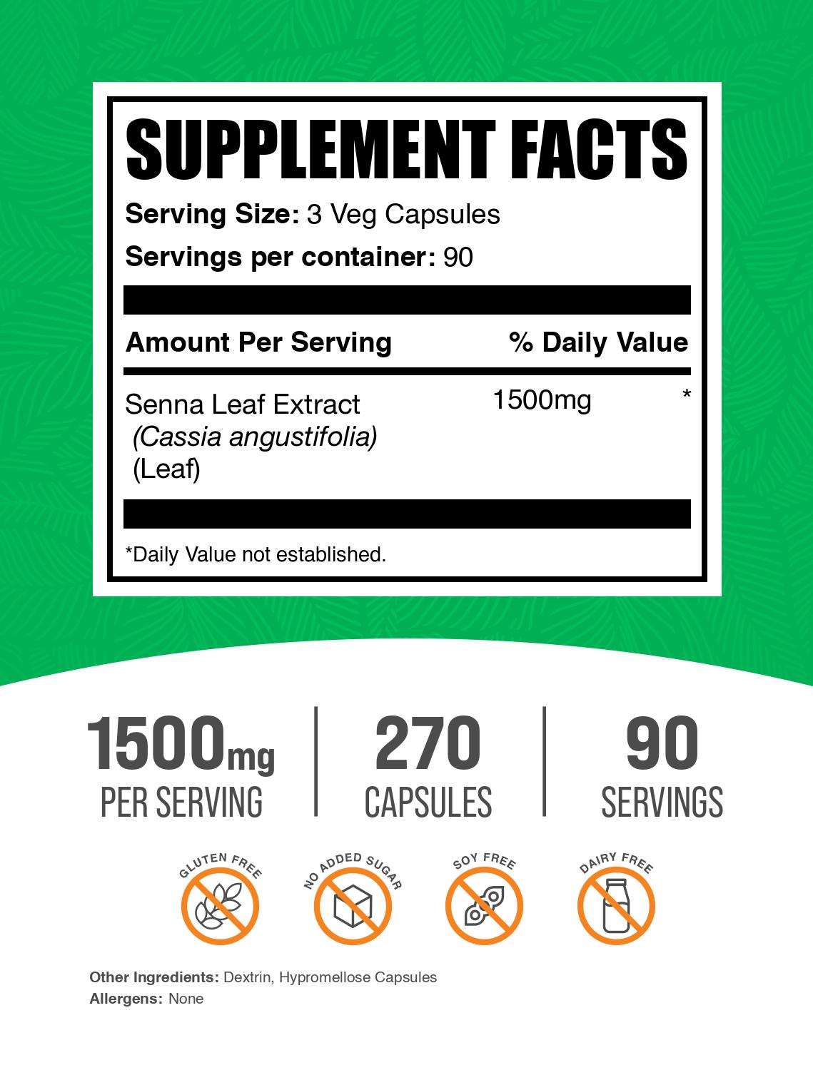 Senna leaf extract 270 capsules label
