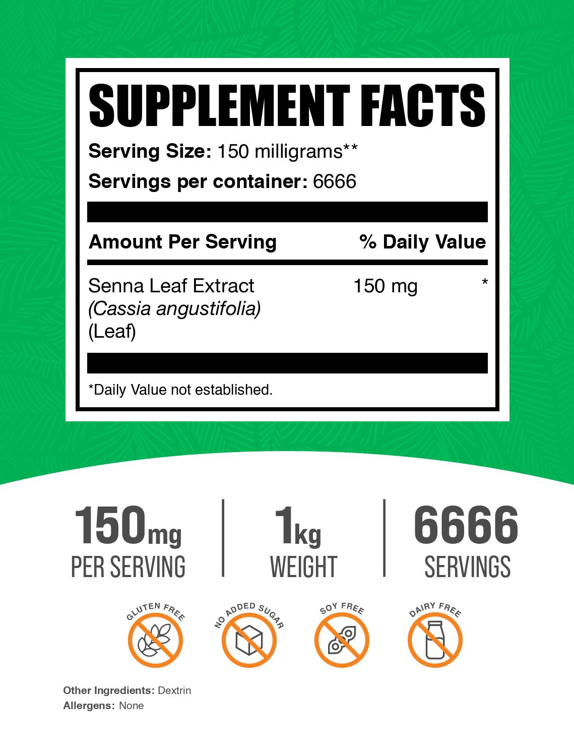 Senna Leaf Extract powder label 1kg