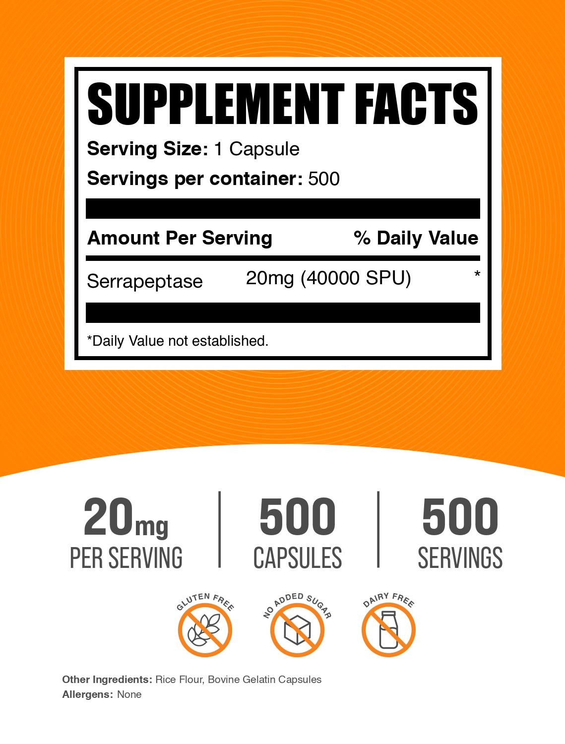 Serrapeptase Capsules 500ct Label
