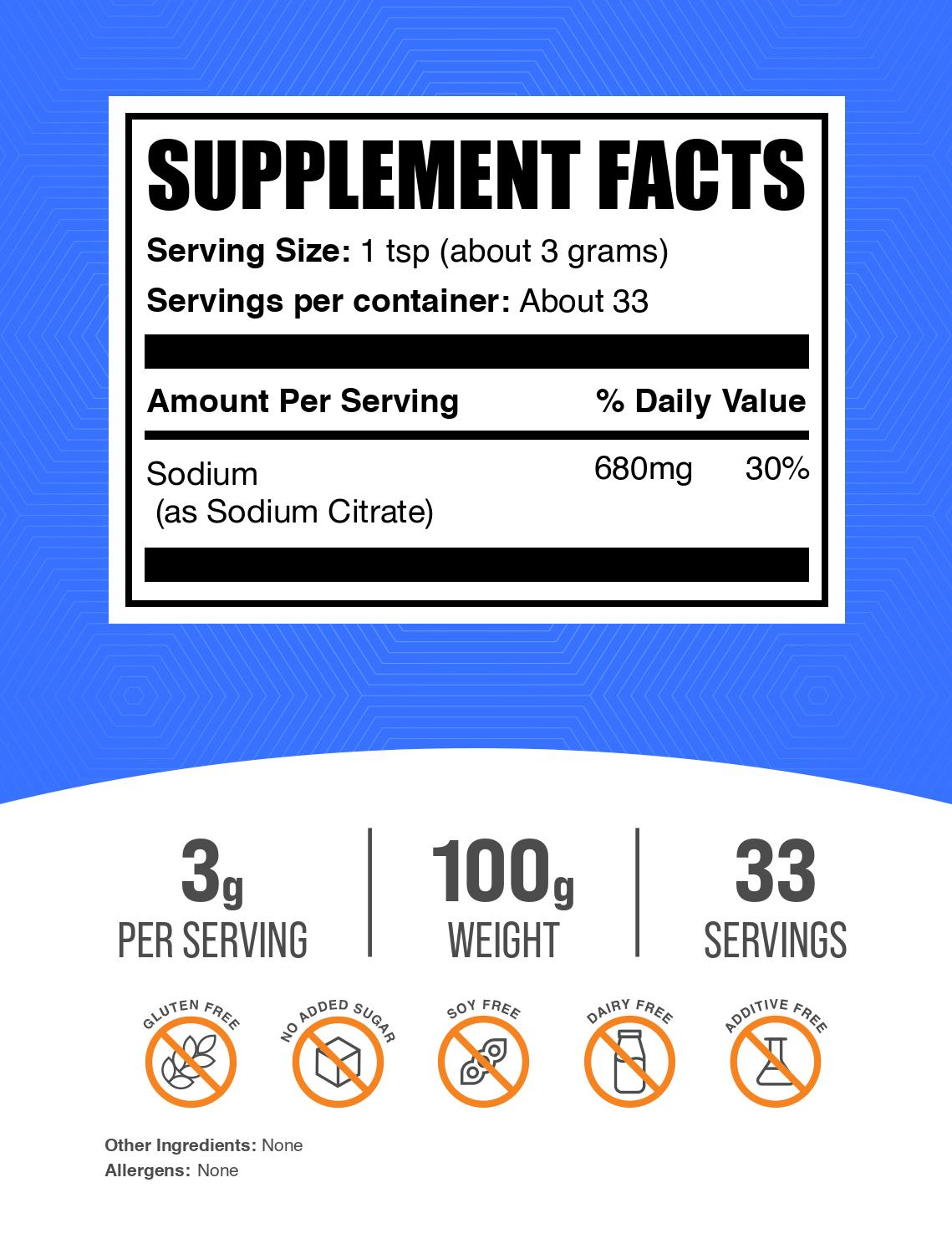 Sodium citrate powder label 100g
