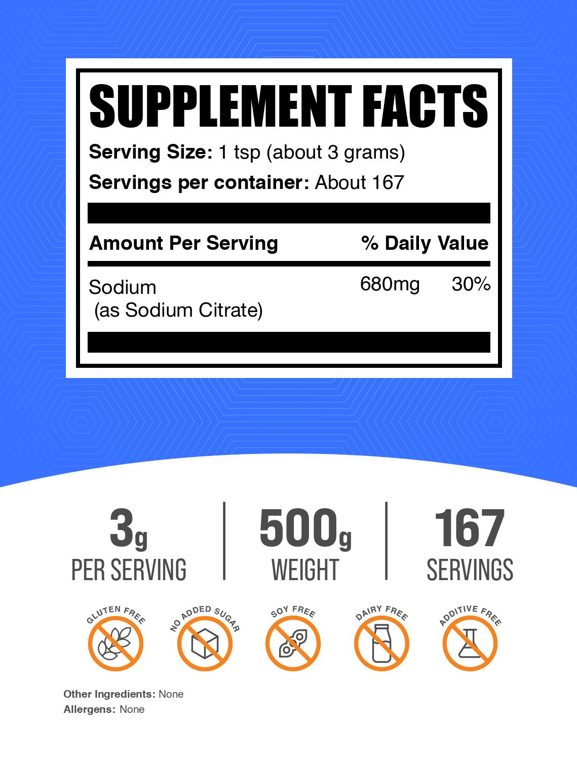 Sodium citrate powder label 500g