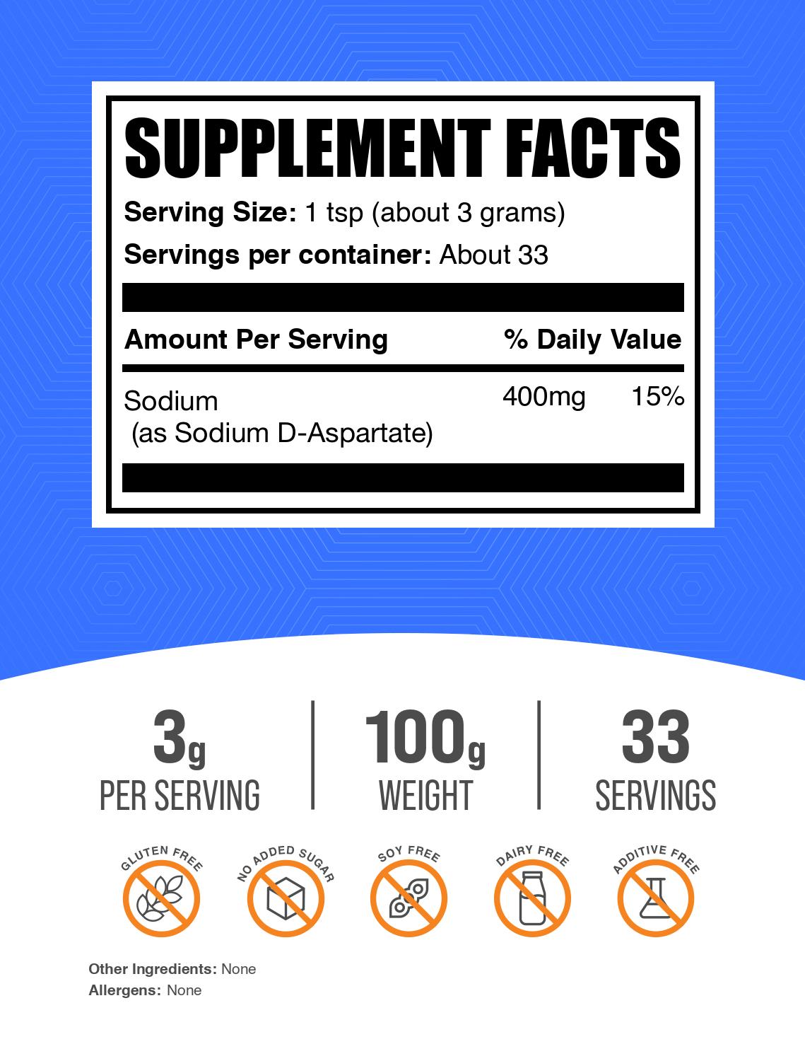 Sodium D-Aspartate powder label 100g