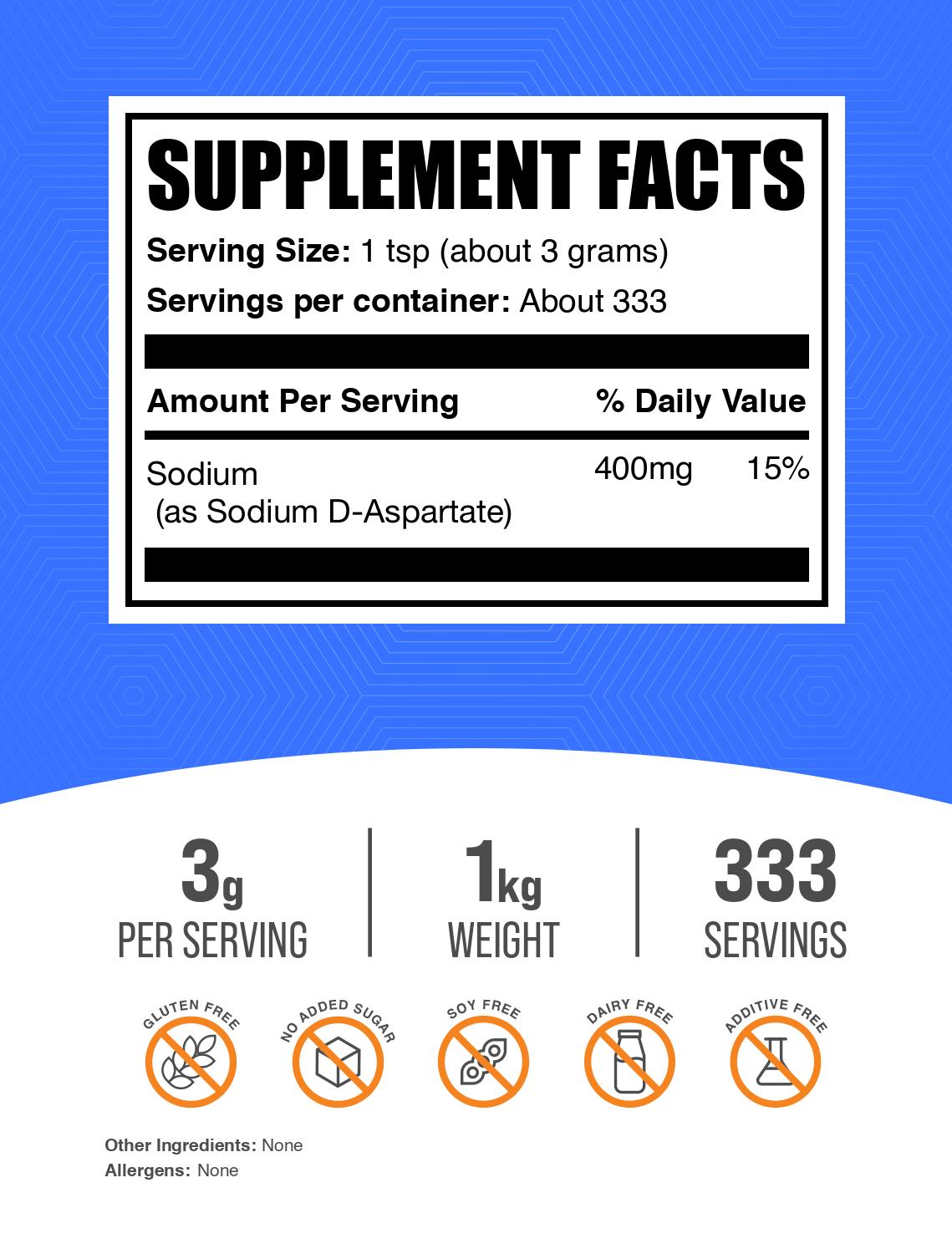 Sodium D-Aspartate powder label 1kg