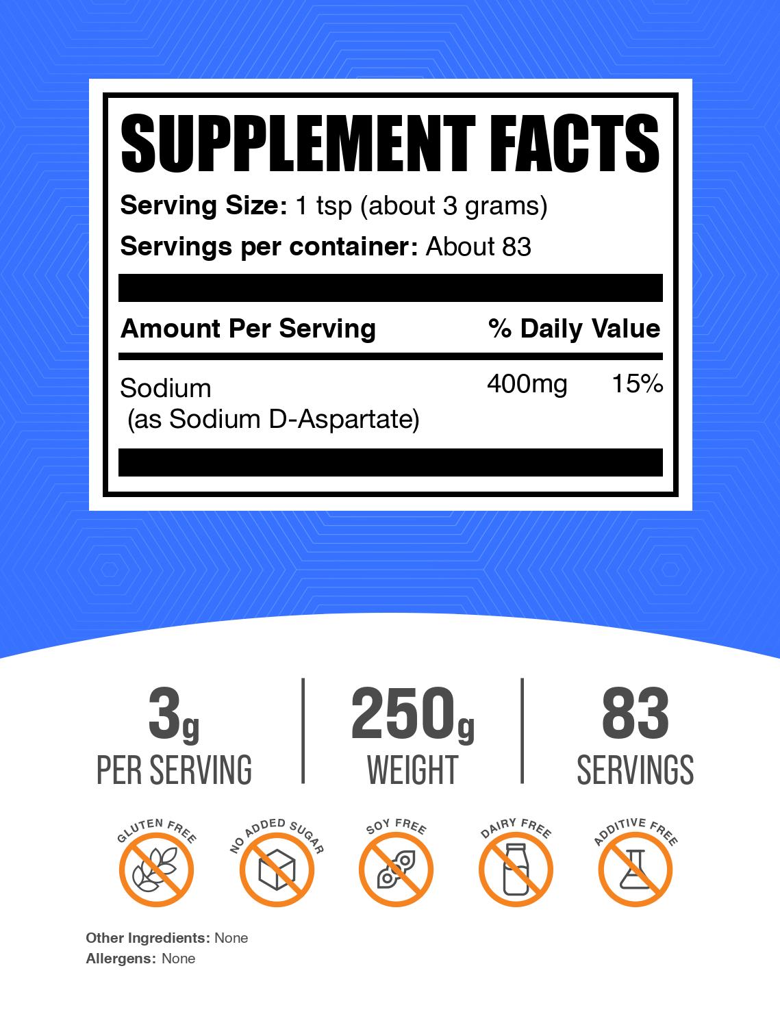 Sodium D-Aspartate powder label 250g