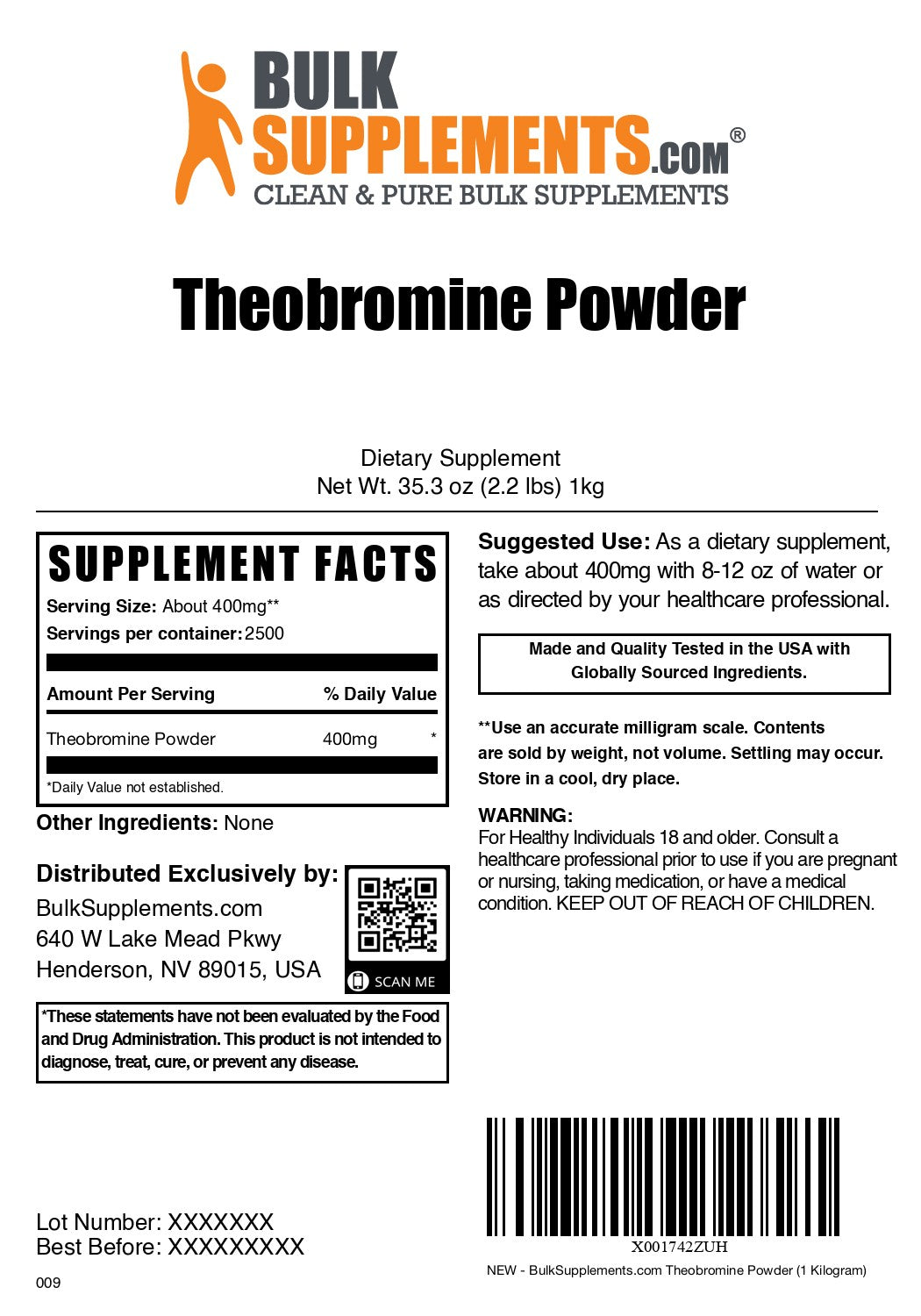 Theobromine Powder 1kg label