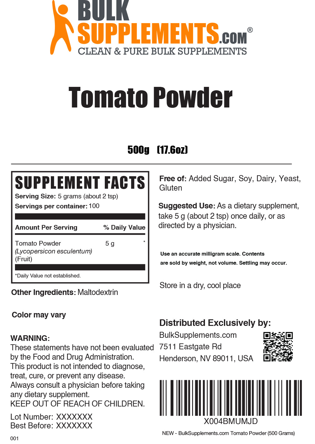Tomato powder label 500g