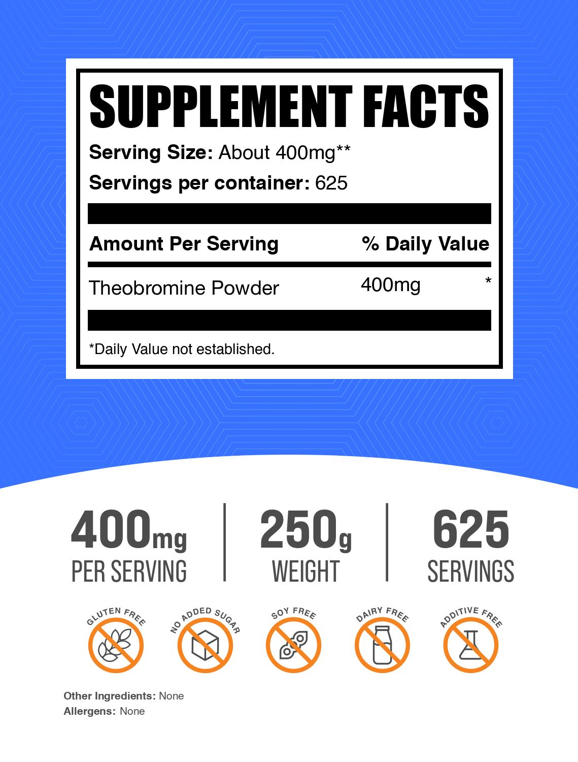 Theobromine powder label 250g