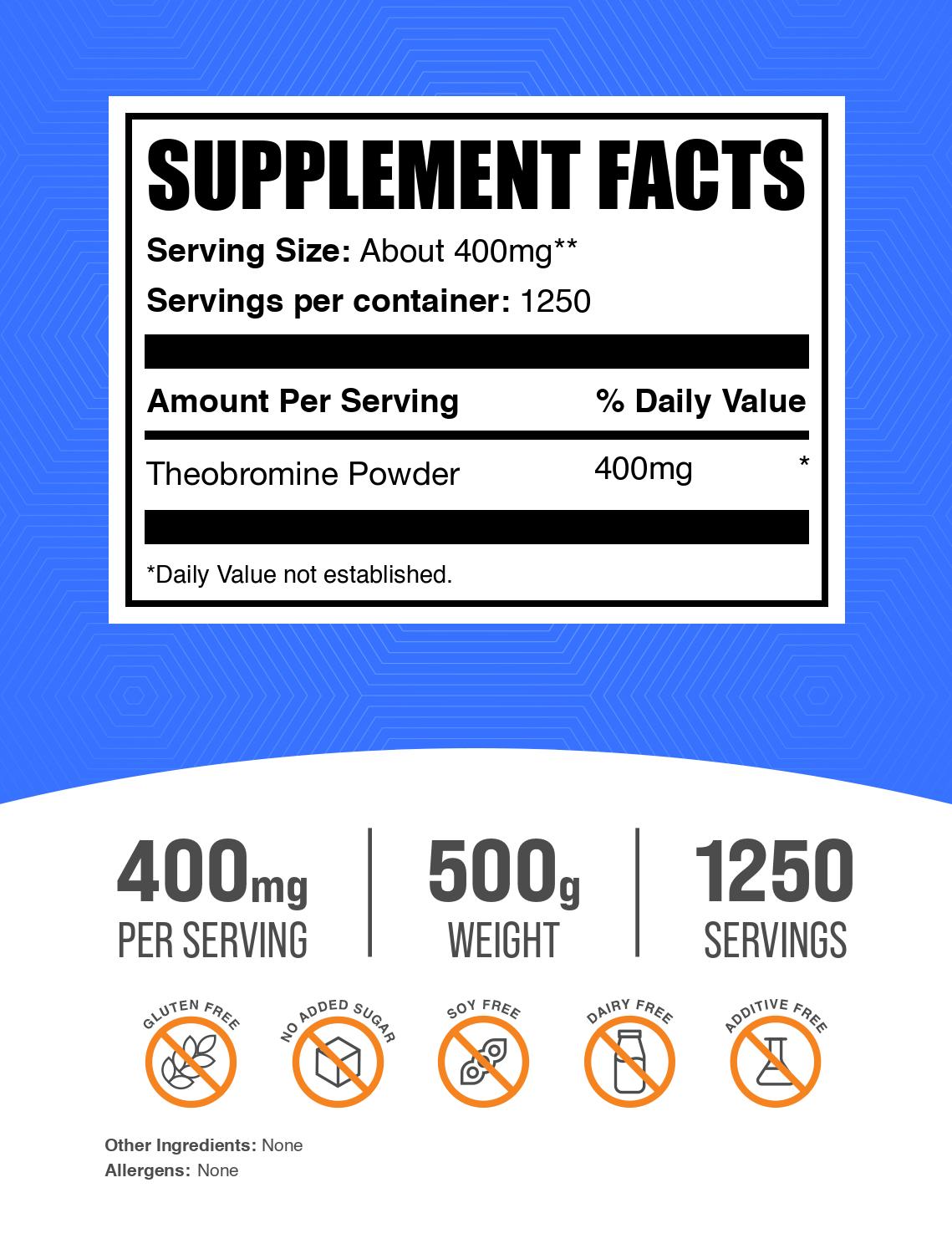 Theobromine powder label 500g