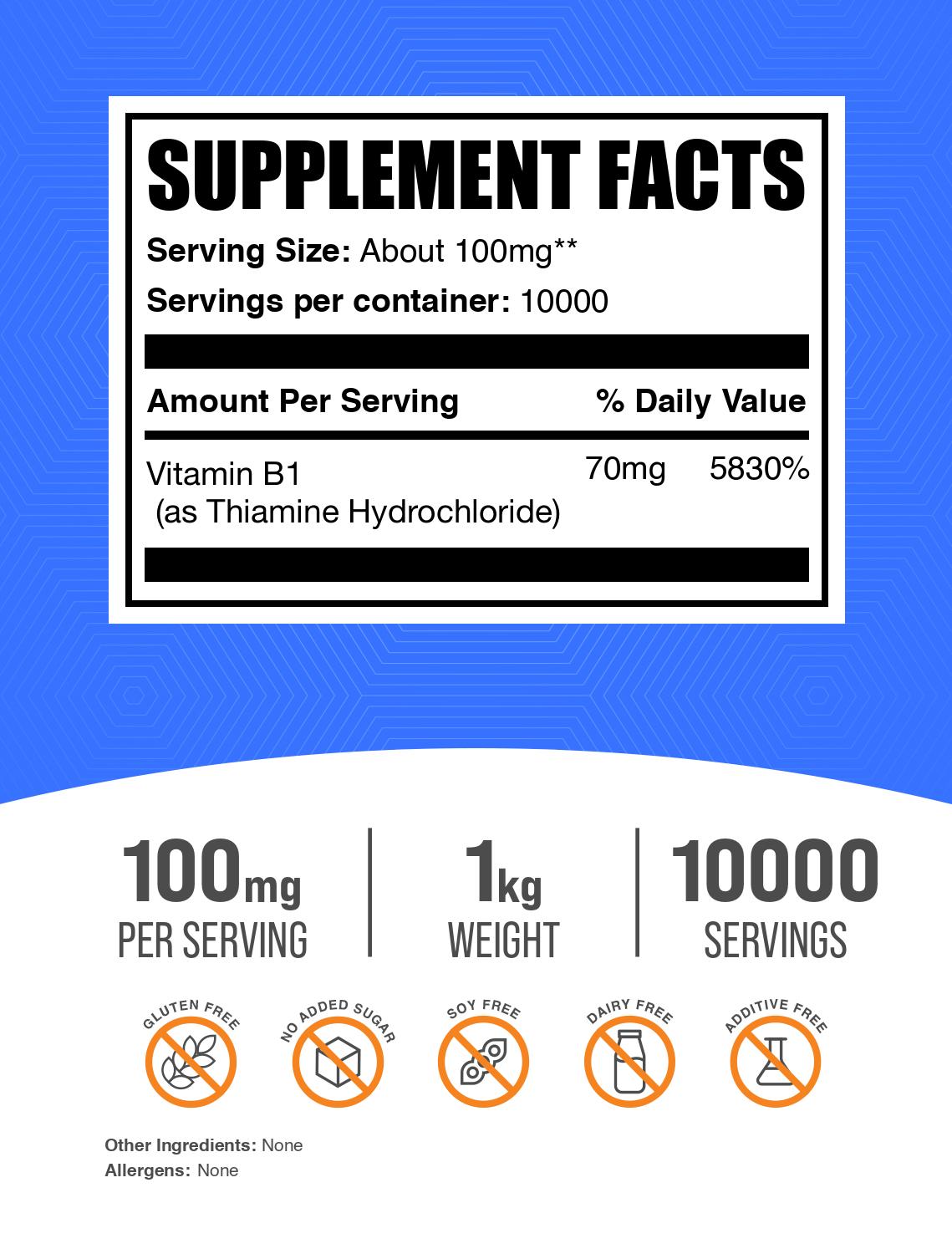 Thiamine HCl (Vitamin B1) powder label 1kg