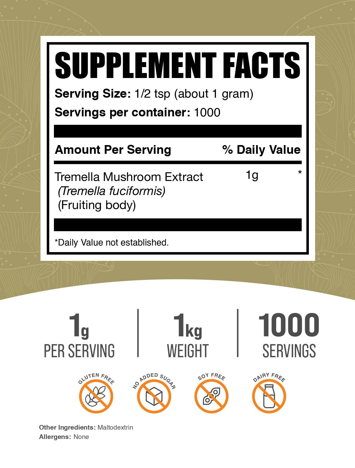 Tremella mushroom extract powder label 1kg