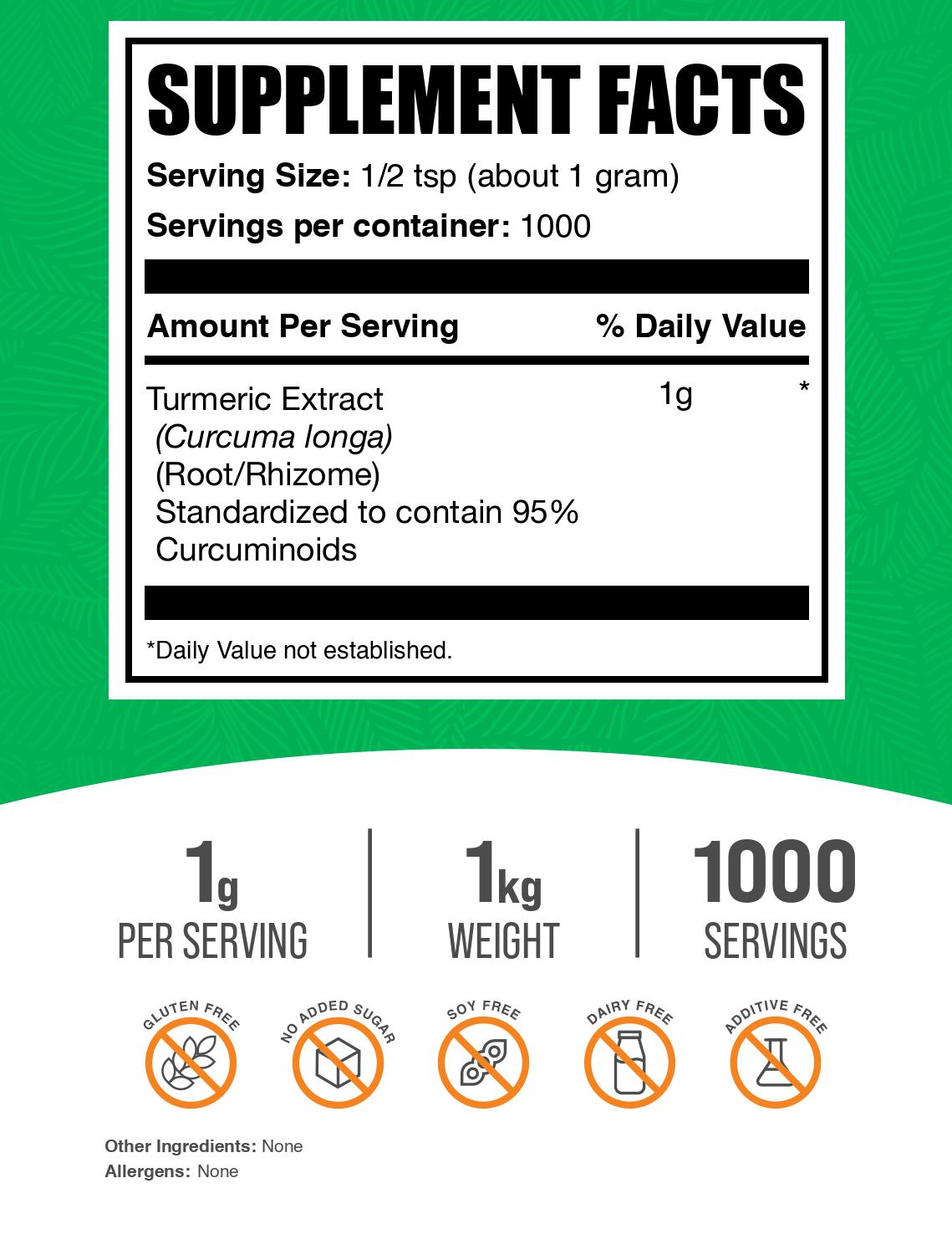 Turmeric root extract powder label 1kg