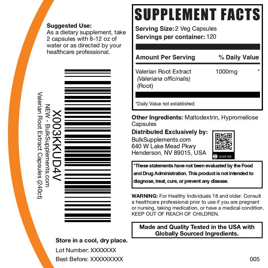 Valerian root extract 240 capsules label