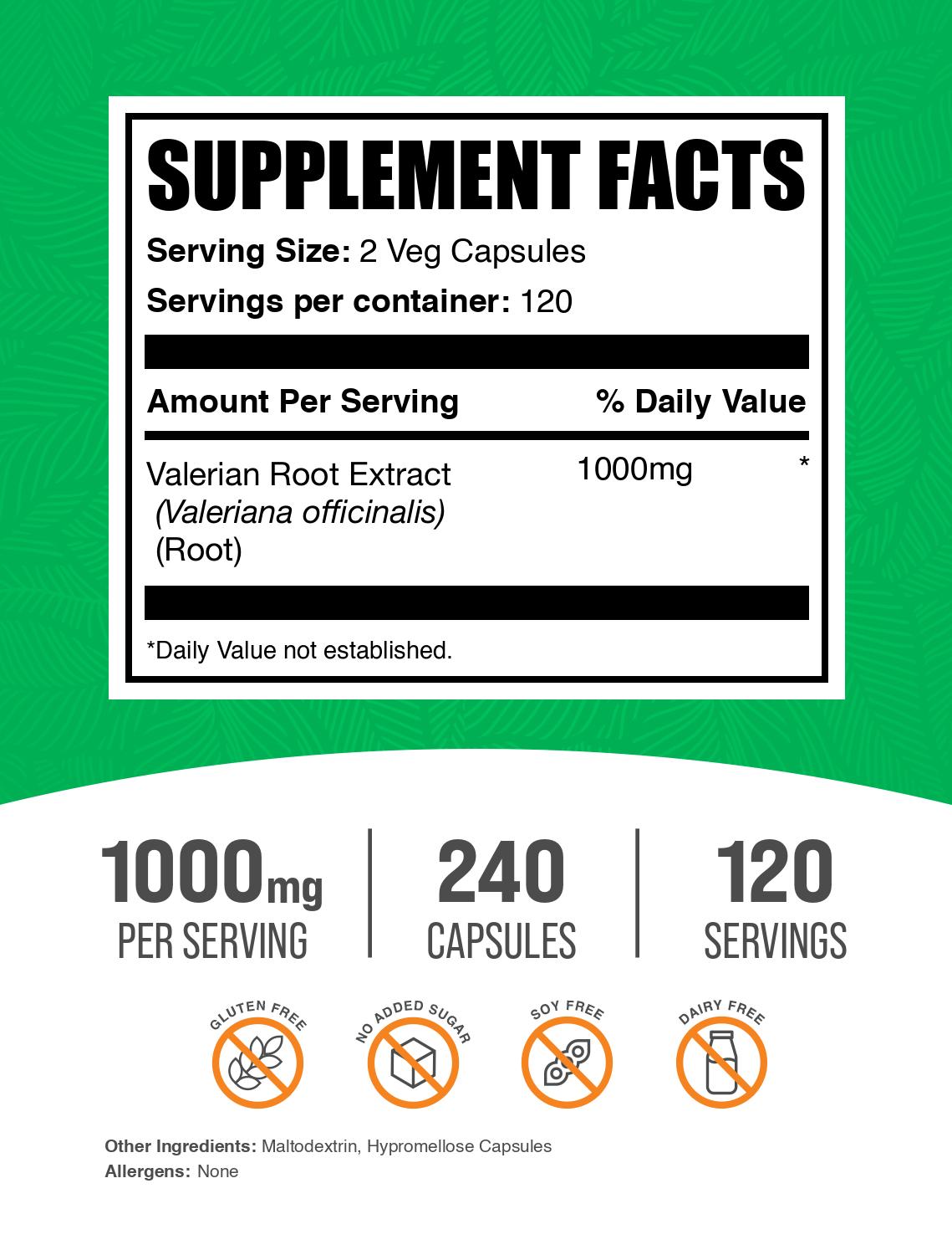 Valerian root extract 240 capsules label