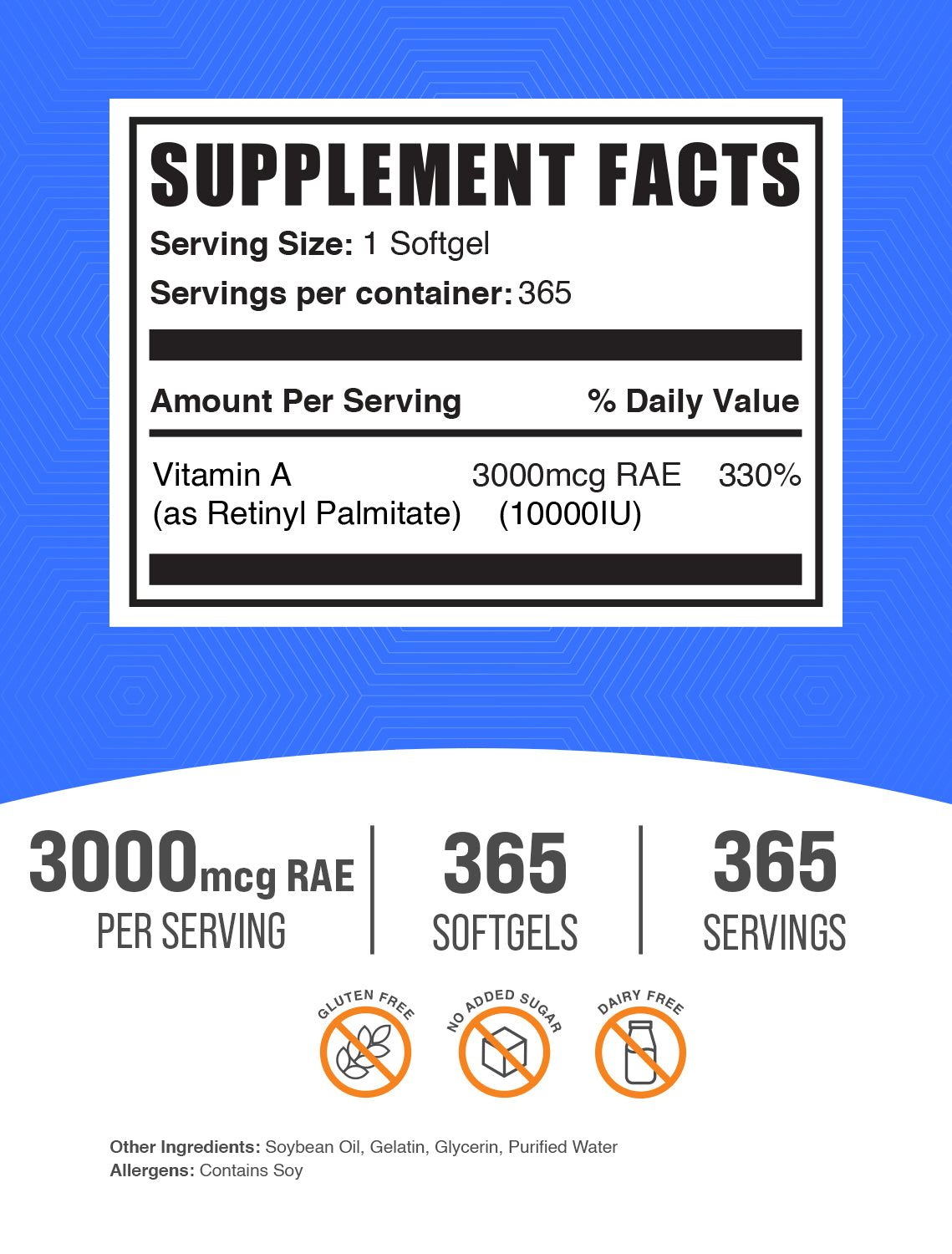 Vitamin A 10000IU 365 softgels label