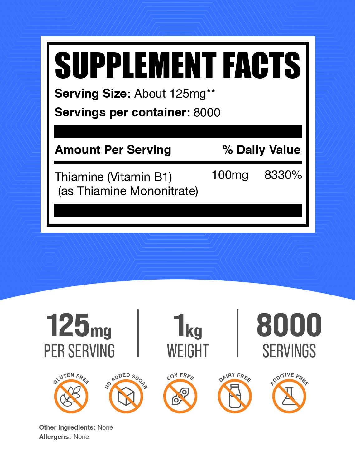 Vitamin B1 Thiamine Mononitrate Powder 1kg Label