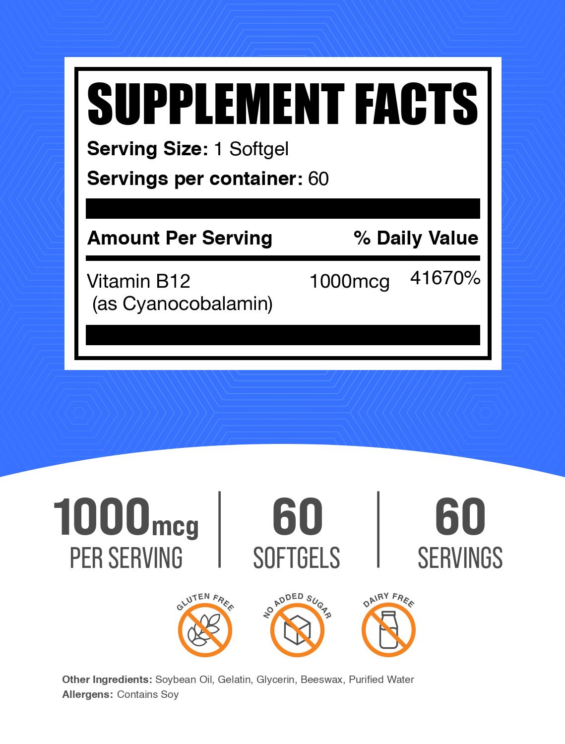 Vitamin B12 1000mcg 60 softgels label