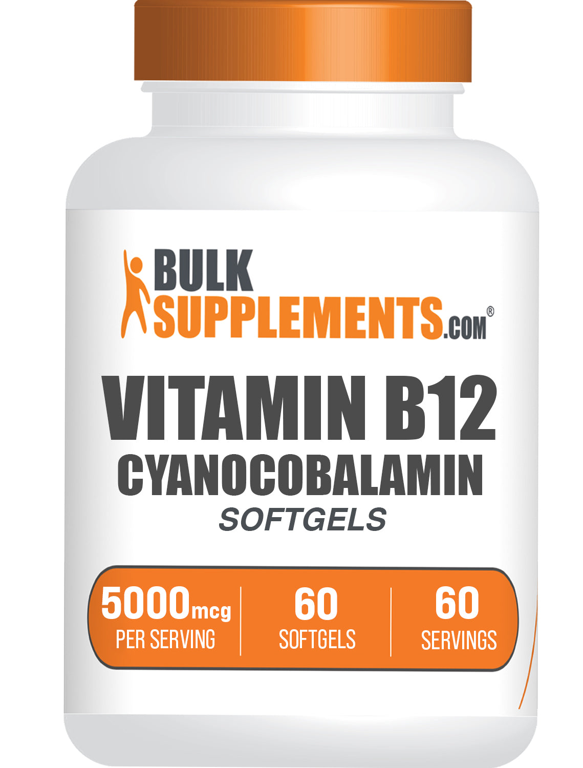 BulkSupplements.com Vitamin B12 Cyanocobalamin Softgels 5000mcg 60 ct bottle image