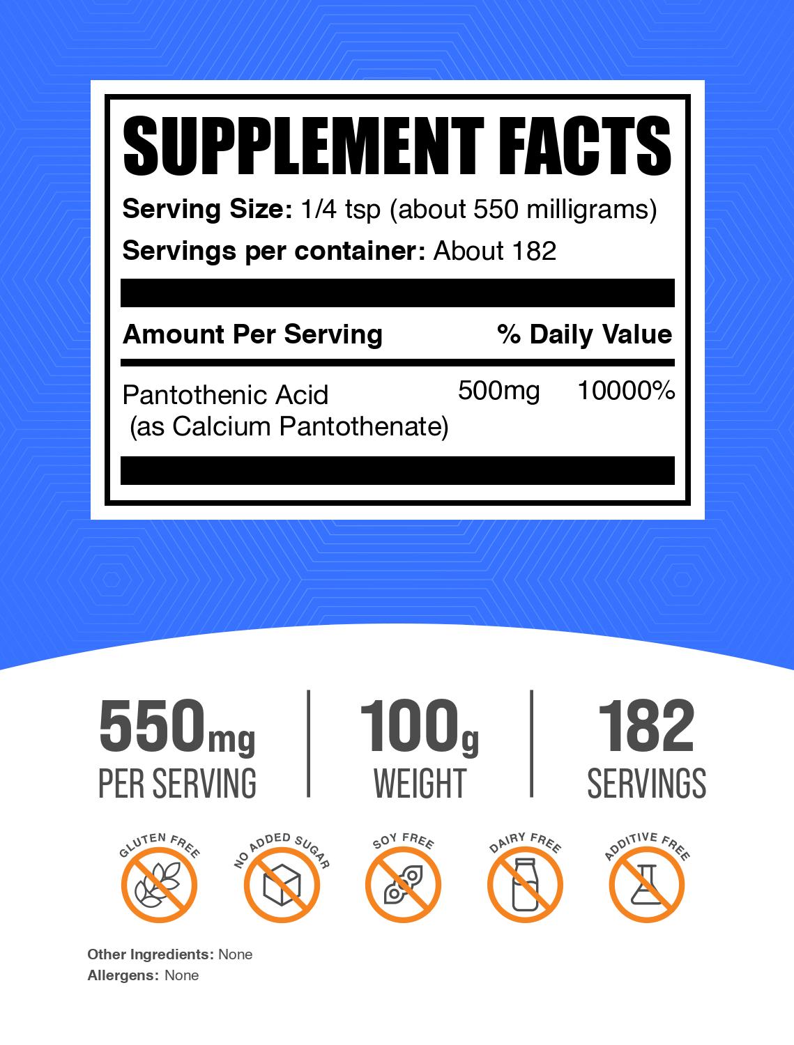 Vitamin B5 powder label 100g
