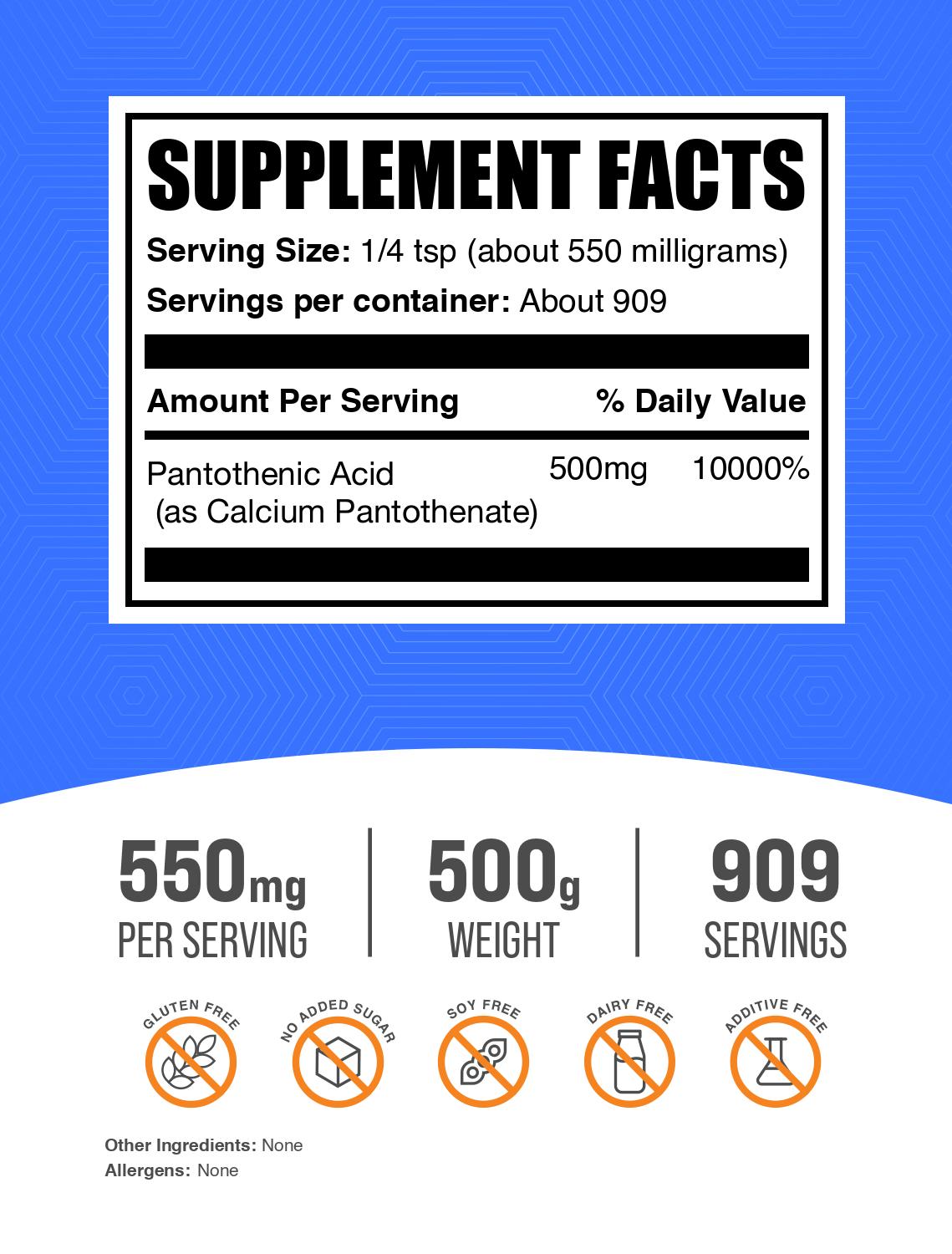Vitamin B5 powder label 500g