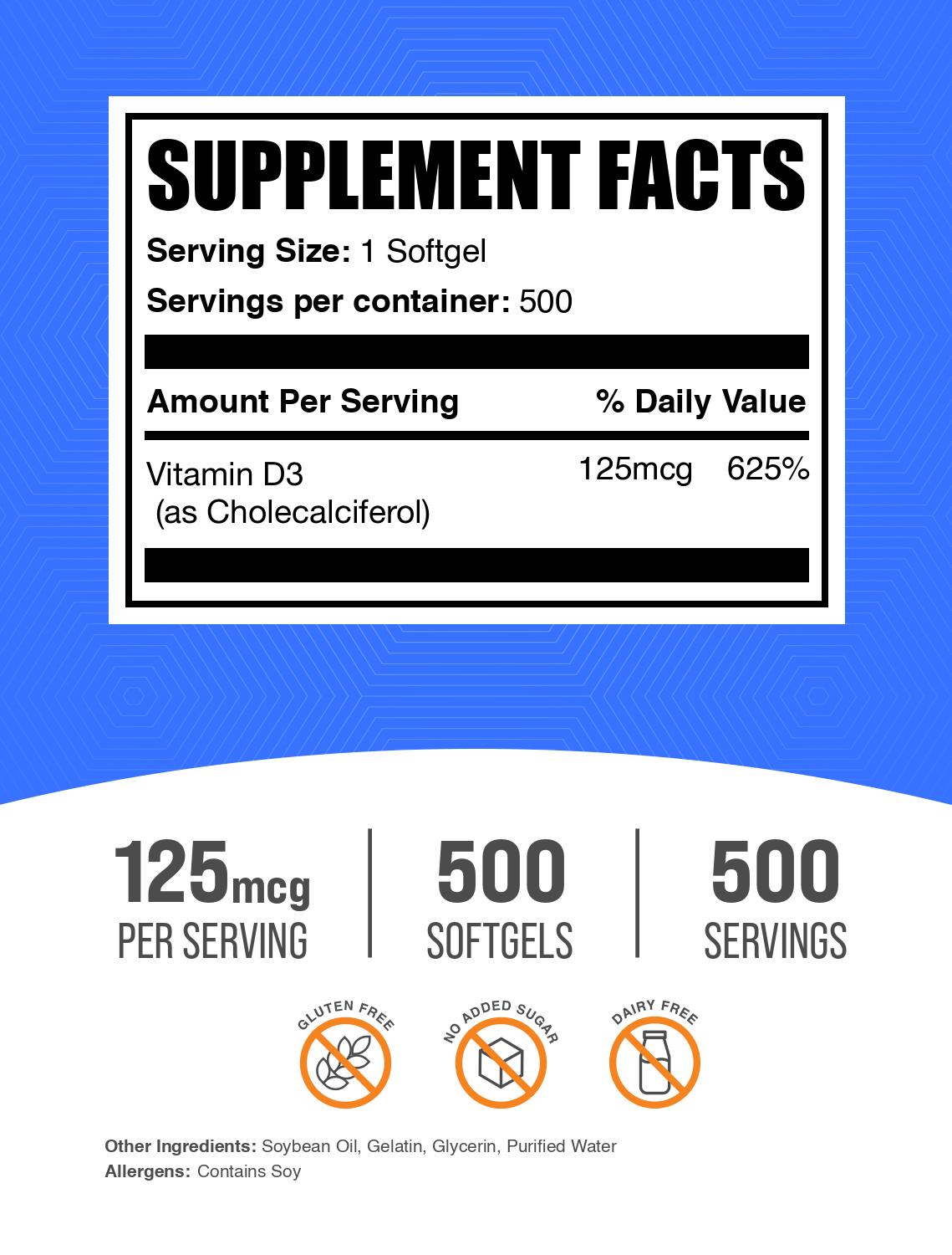 Vitamin D3 5000 IU 500ct Label