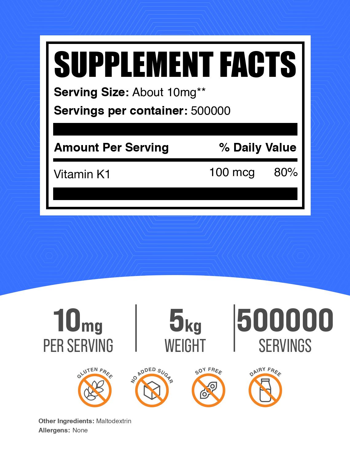 Vitamin K1 1% powder label 5kg