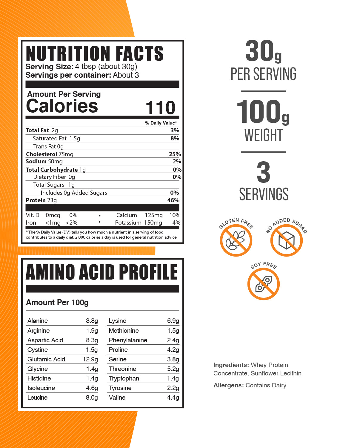 Whey Protein Concentrate 80 Protein Powder 100g Label
