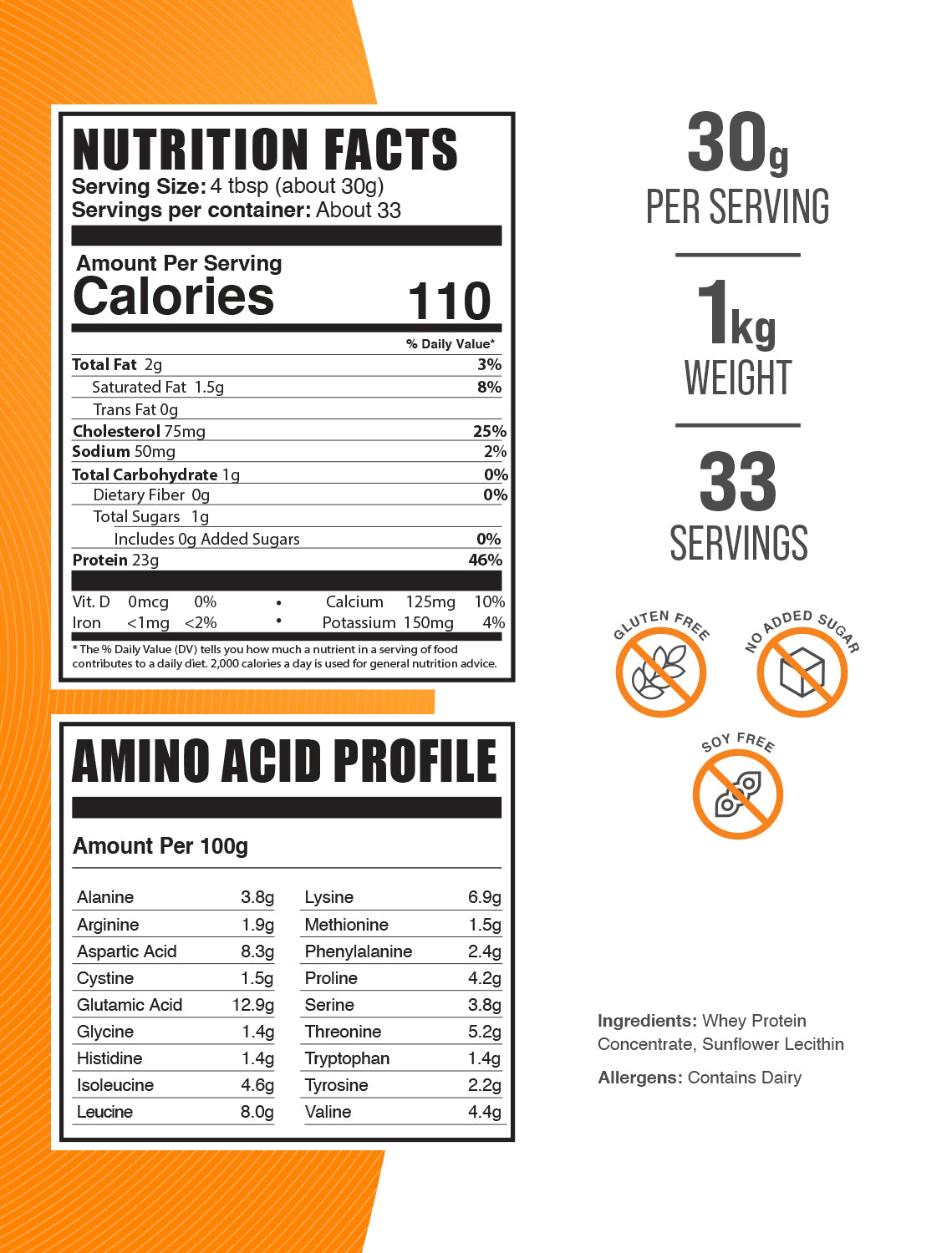 Whey Protein Concentrate 80 Protein Powder 1kg Label