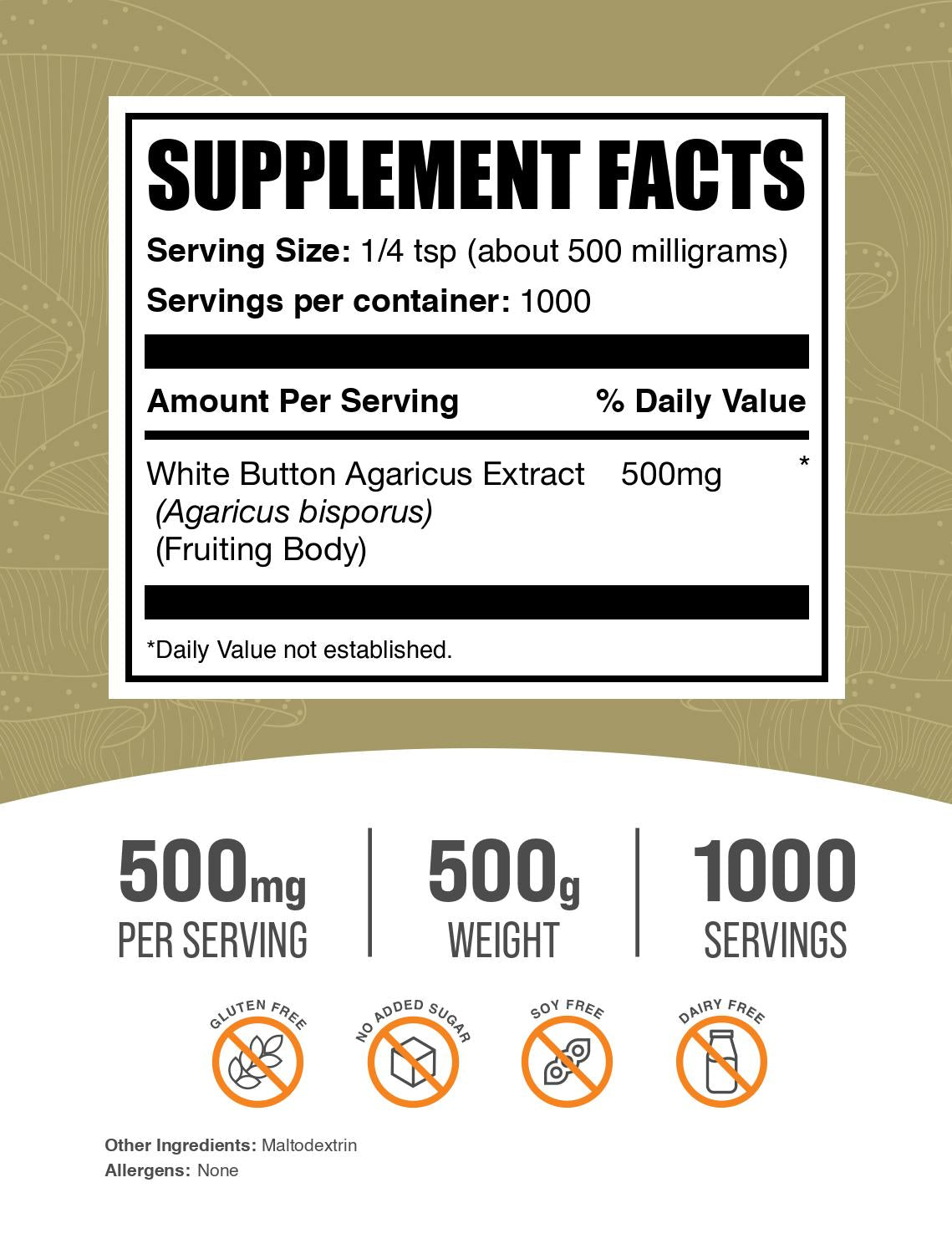 White button mushroom extract powder label 500g