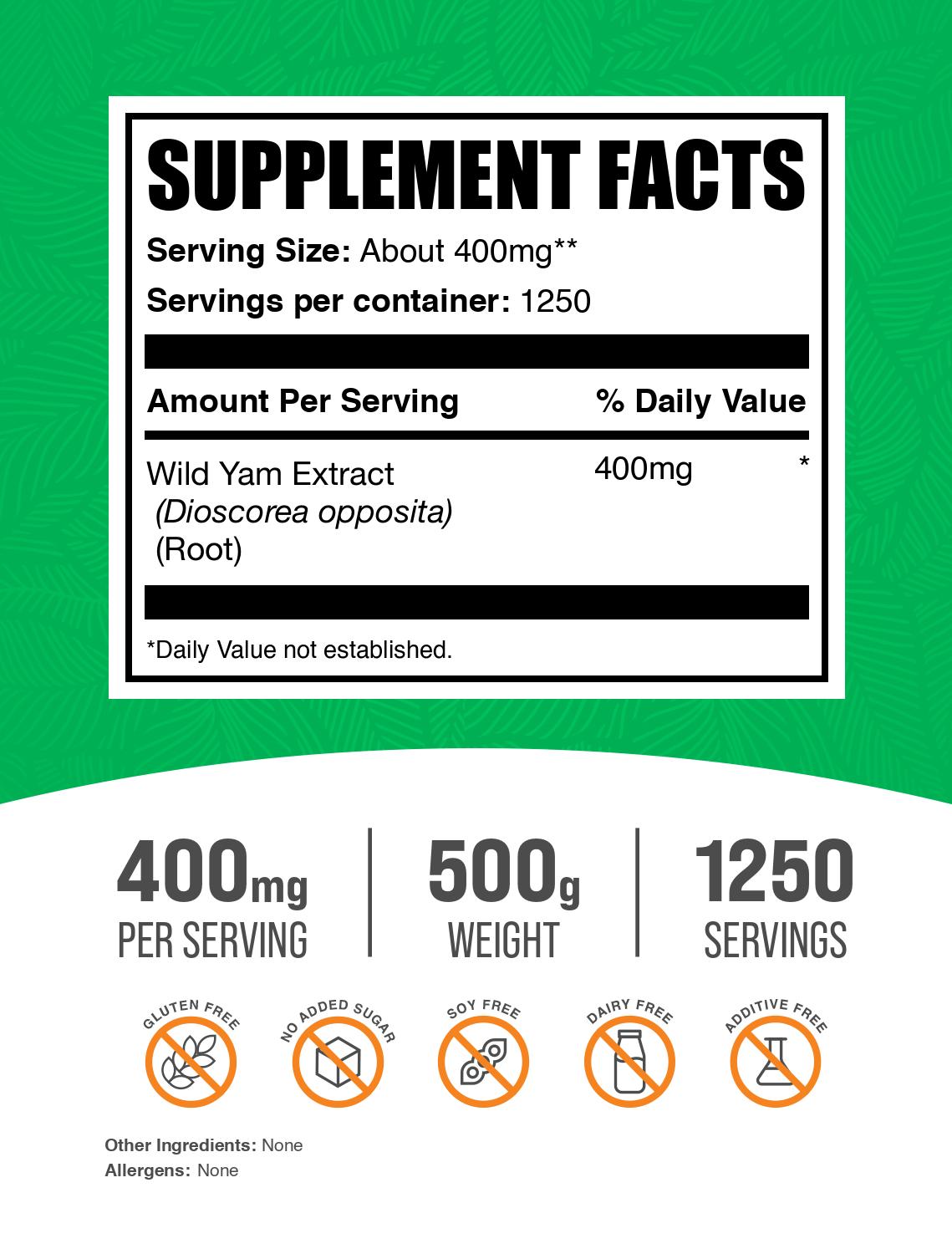 Wild yam extract powder label 500g